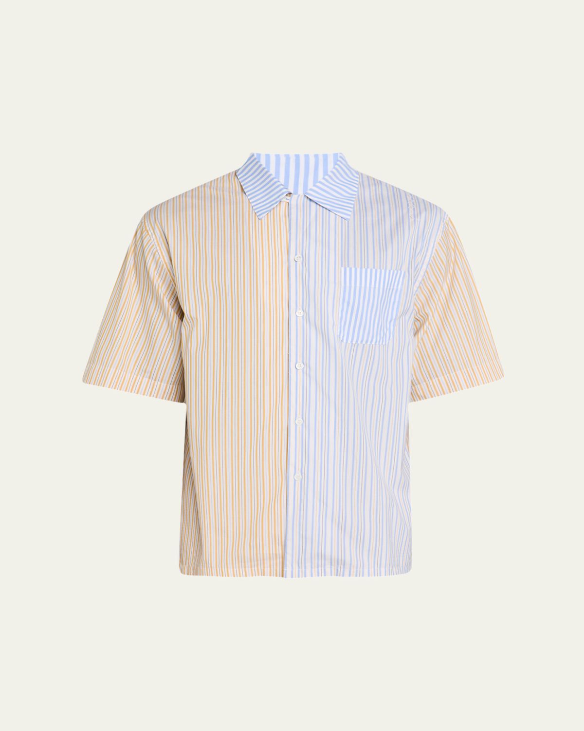 Marni Men's Mixed Stripe Poplin Bowling Shirt