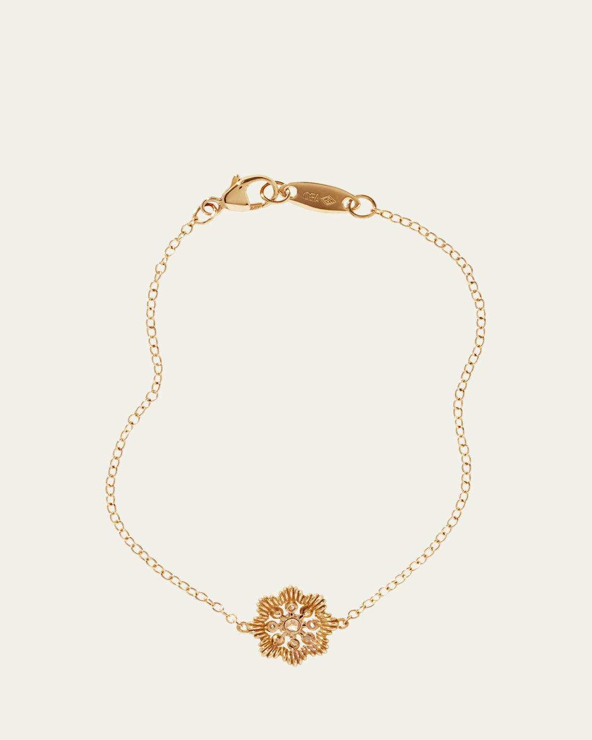 Oscar Massin 18K Yellow Gold Lace Flower Small Lab Diamond Chain Bracelet