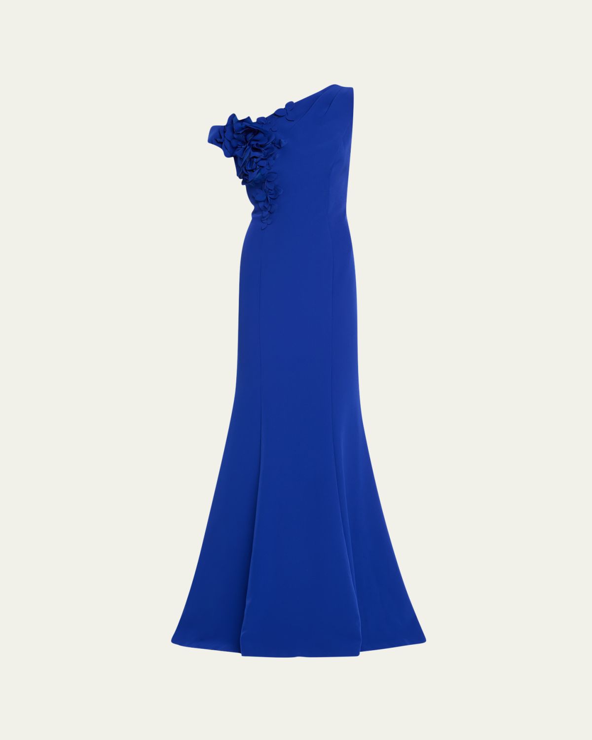 Rickie Freeman for Teri Jon One-Shoulder Floral Applique Crepe Mermaid Gown