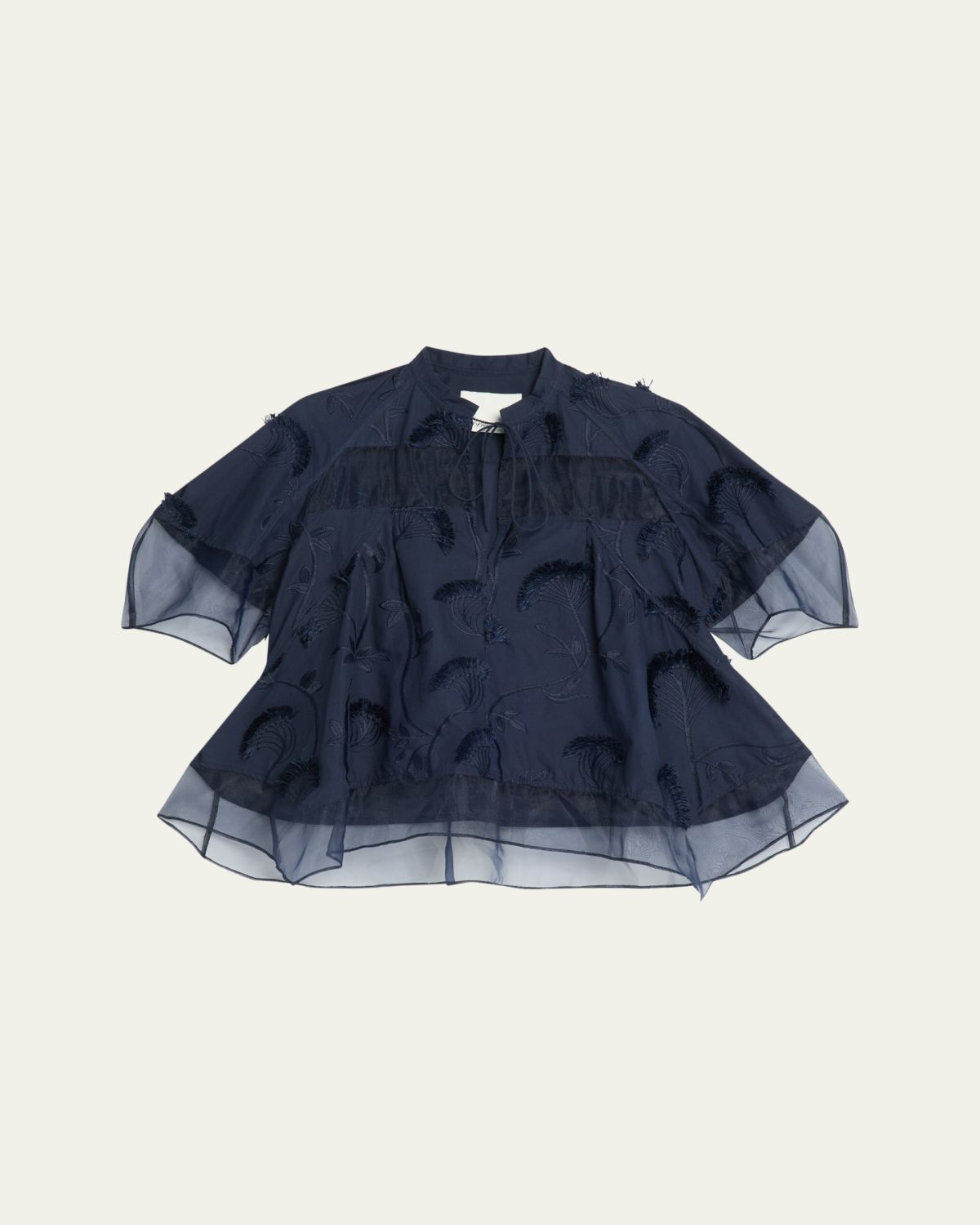 3.1 Phillip Lim Short-Sleeve Embroidered Organza Flounce Top
