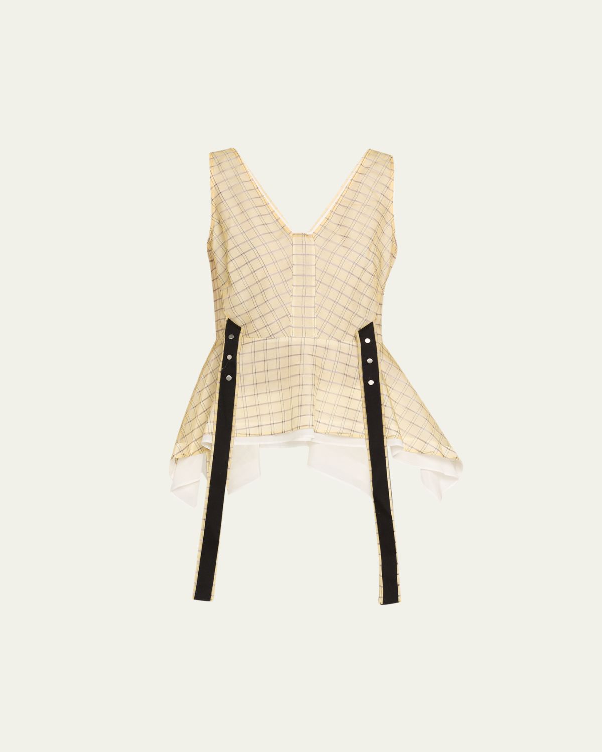 3.1 Phillip Lim Sleeveless Plaid Organza Flounce Top