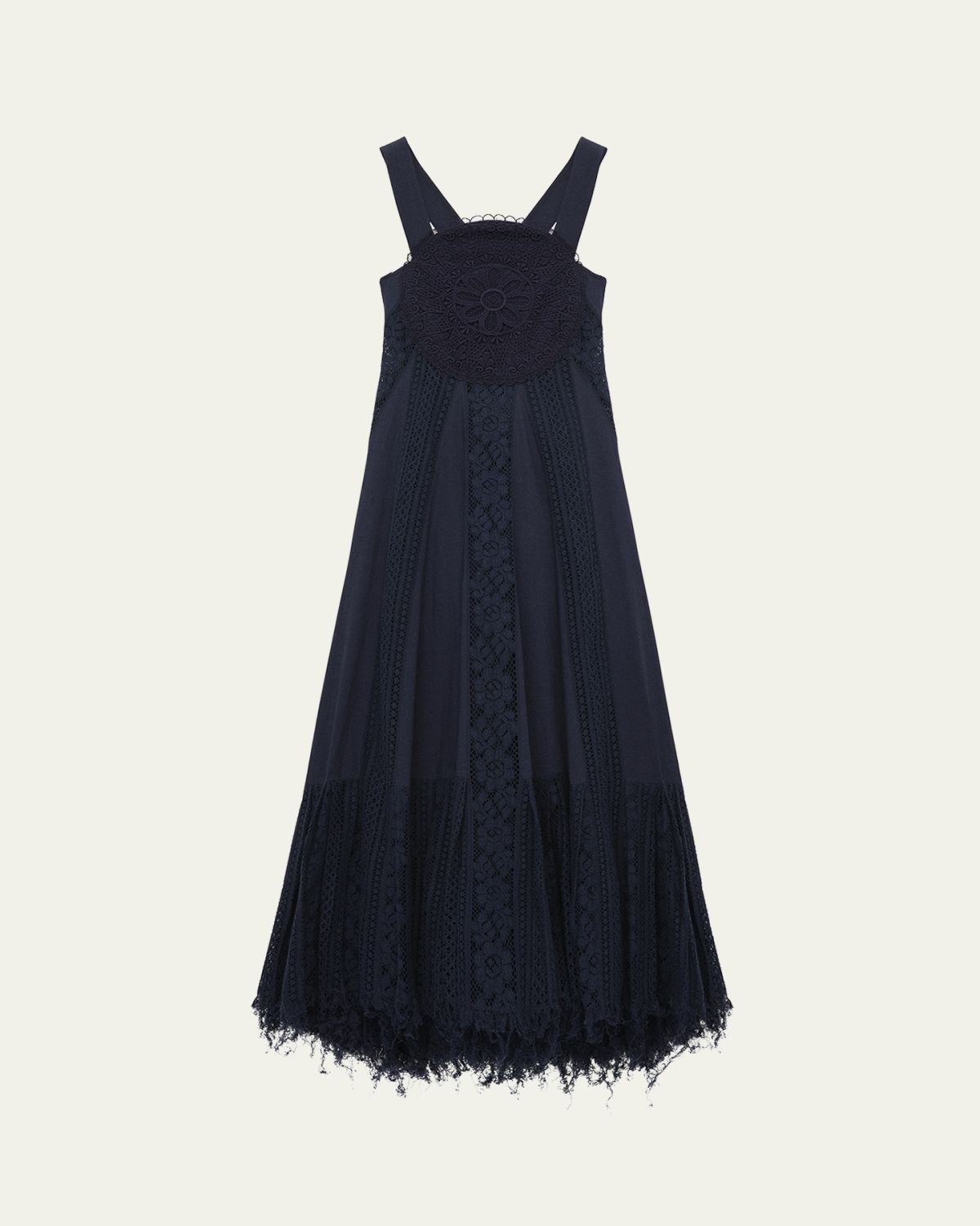 Loewe Lace Frayed Hem Poplin Dress