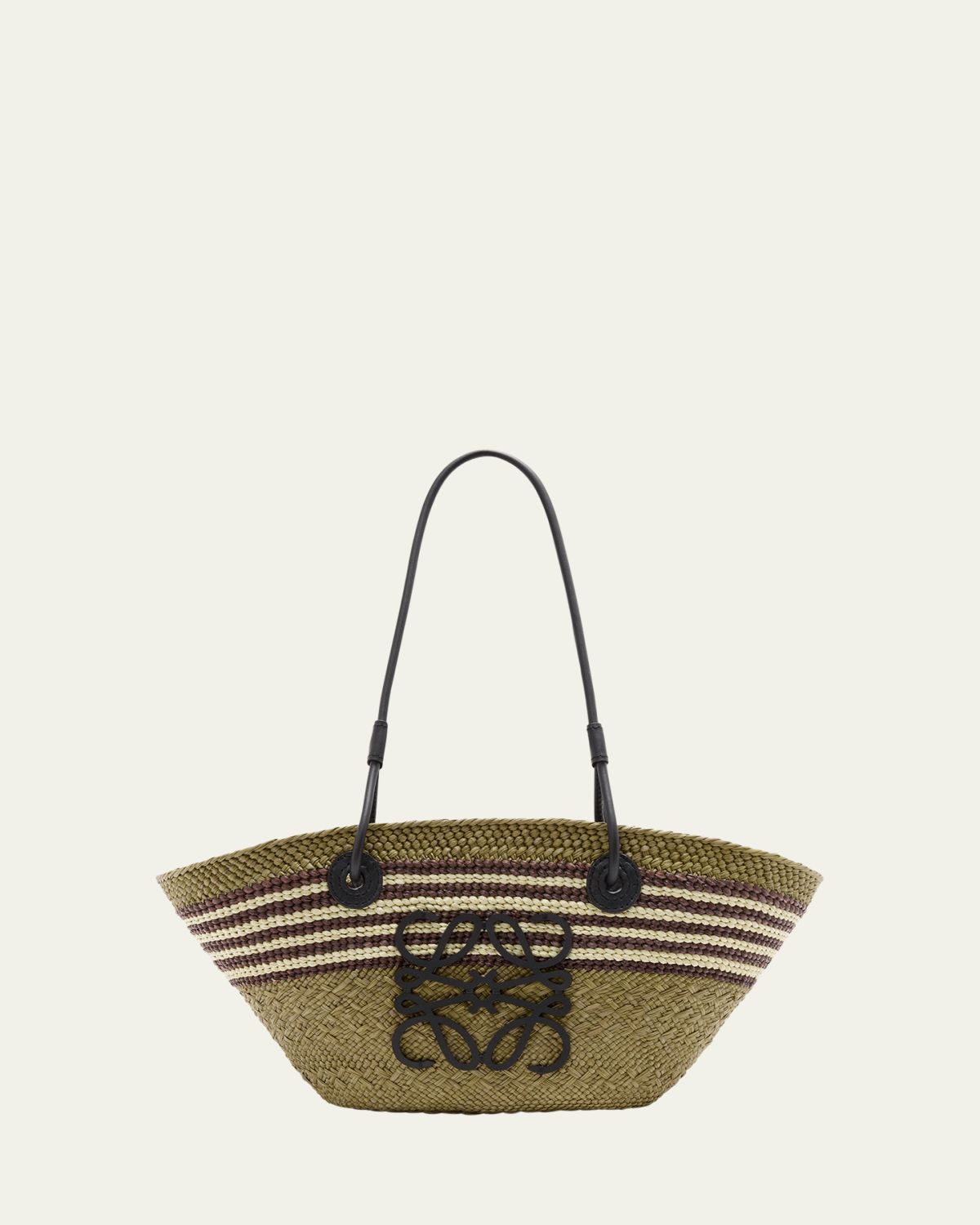 Loewe Small Anagram Striped Straw Tote Bag
