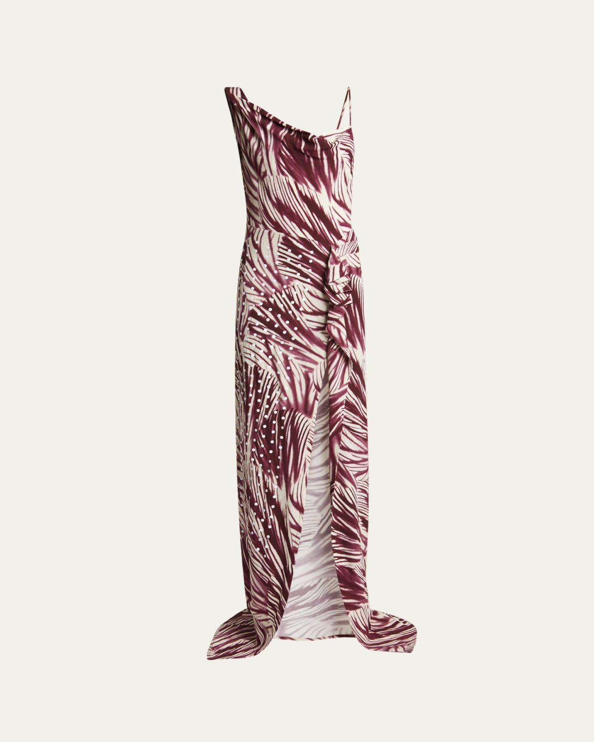 Dries Van Noten Deyon Printed One-Shoulder Draped Gown