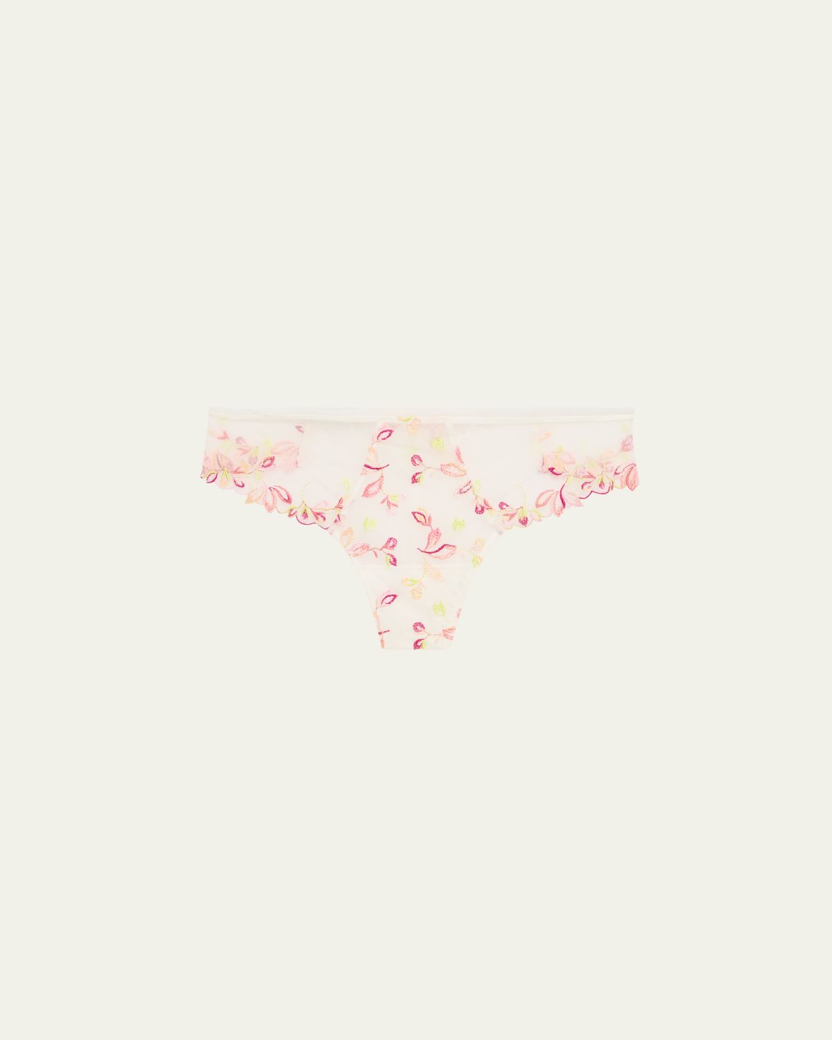 Lise Charmel Folie D'Ete Floral-Embroidered Tulle Thong