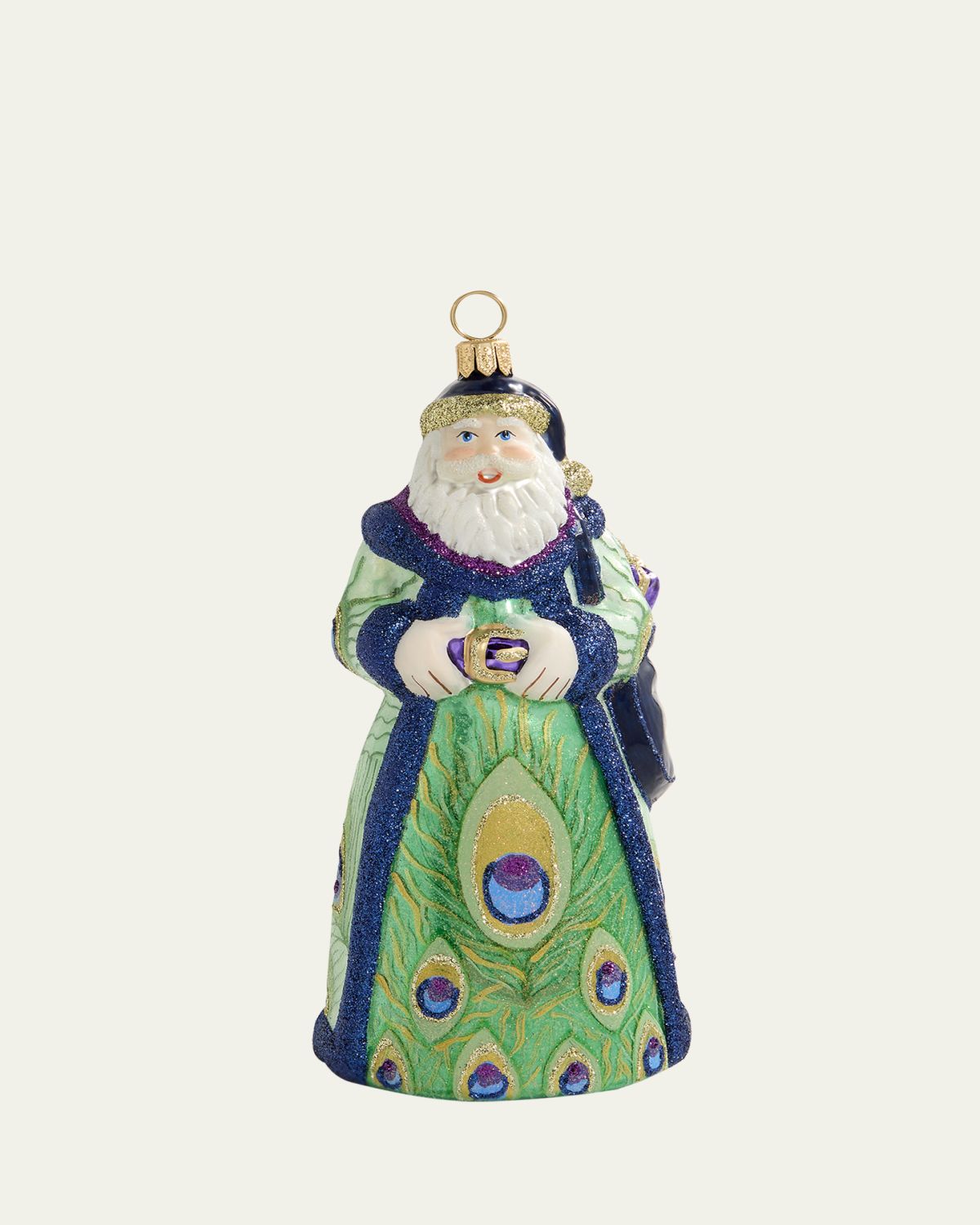 Joy To The World Collectibles Glitterazzi Peacock Feather Santa Christmas Ornament