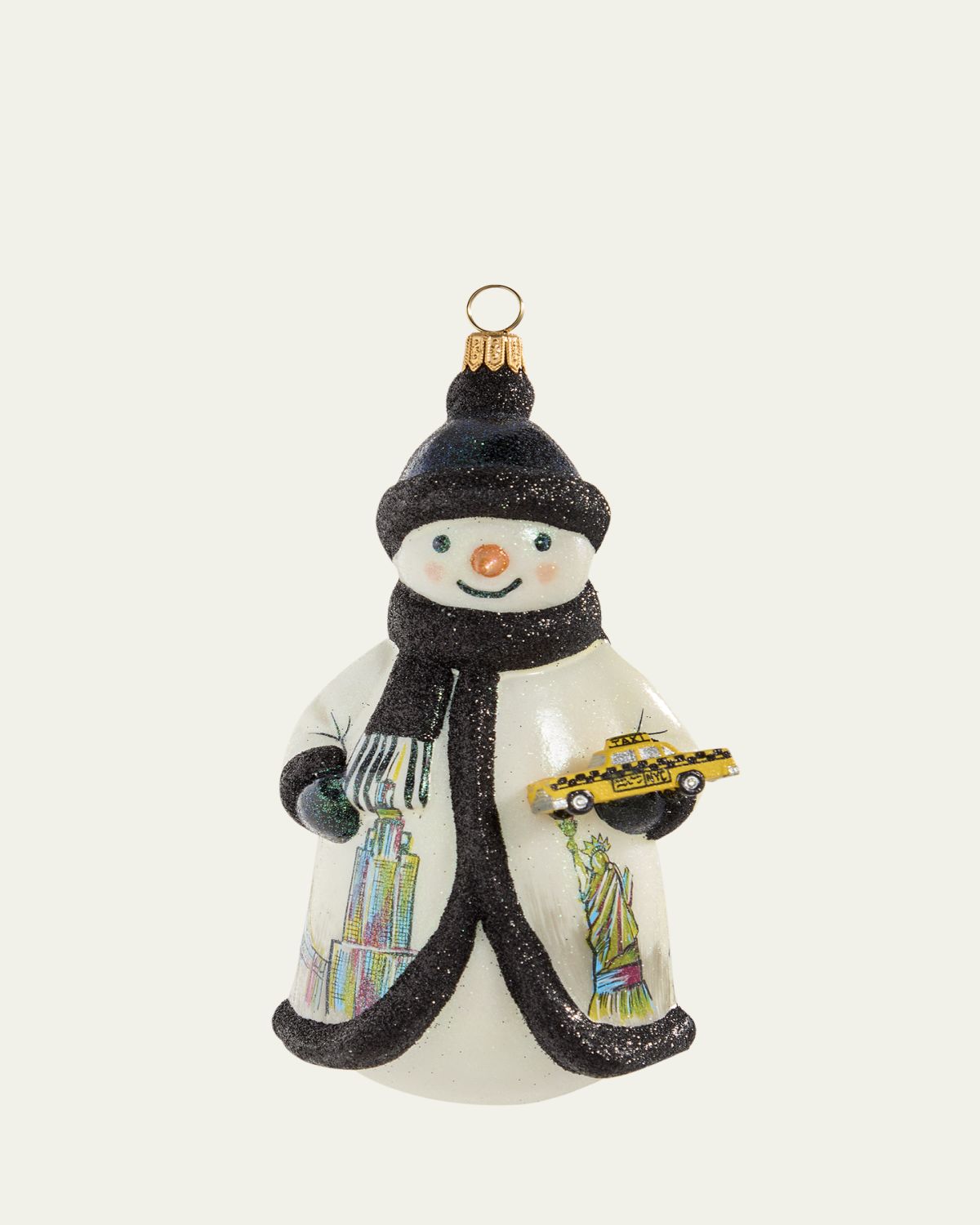 Joy To The World Collectibles New York Snowman Holding a Yellow Taxi Christmas Ornament