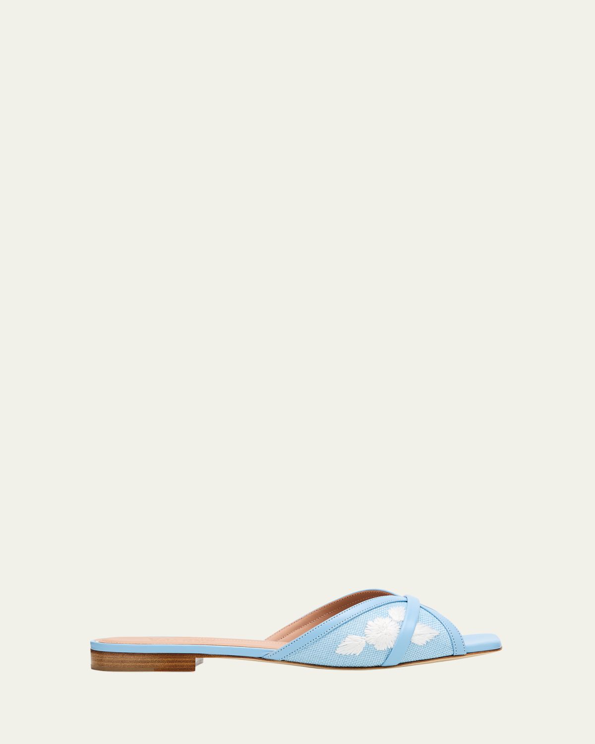 Malone Souliers Perla Raffia Leather Flat Slide Sandals