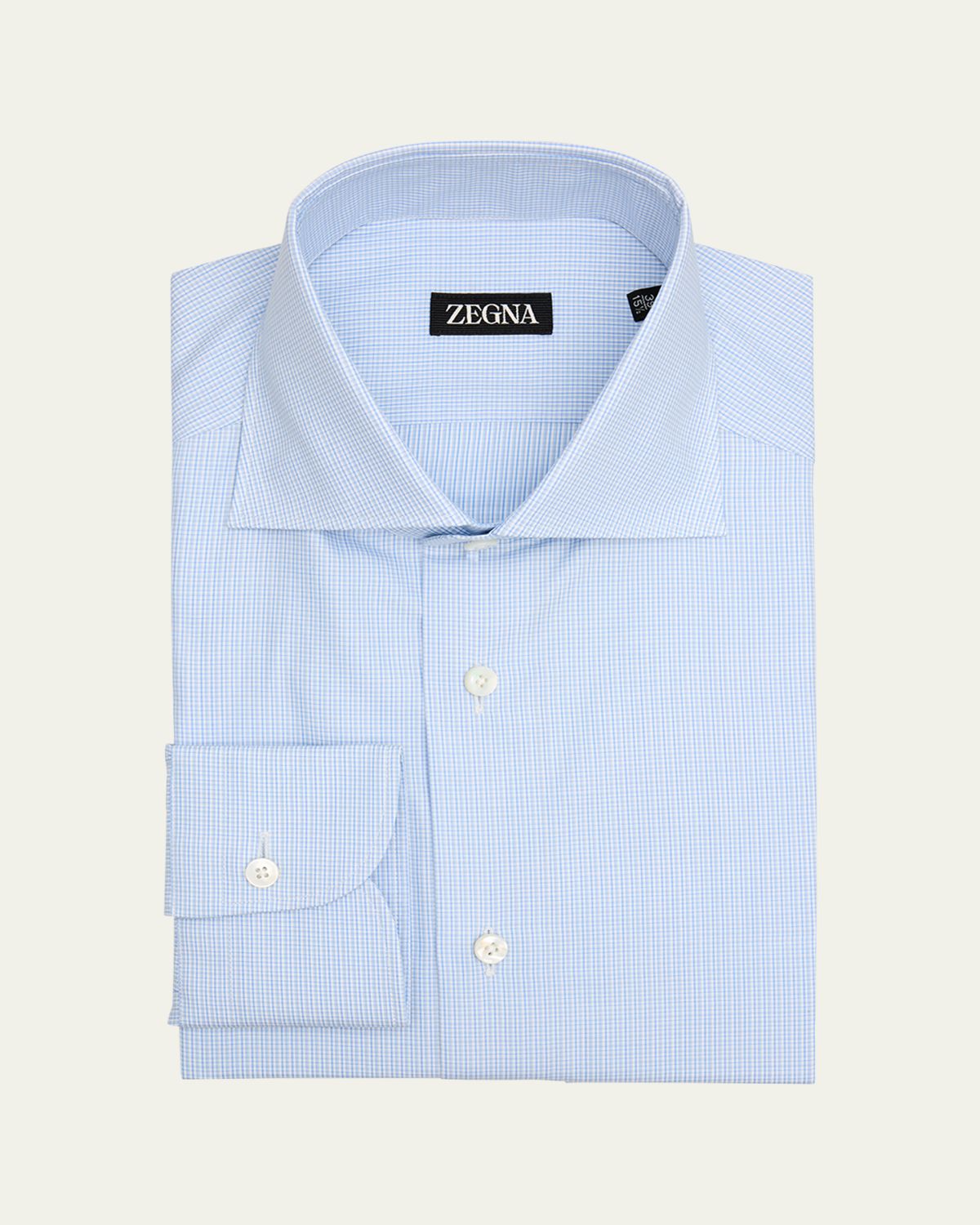 ZEGNA Men's Cotton Micro-Check Spread Collar Dress Shirt