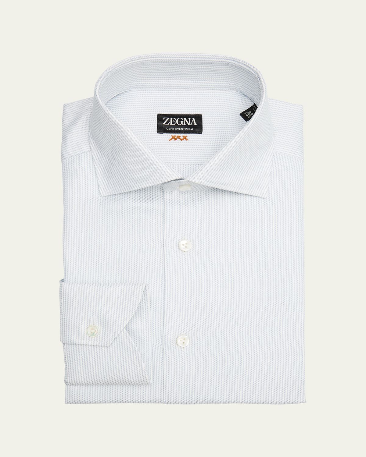 ZEGNA Men's Narrow Stripe Centoventimila Cotton Dress Shirt | Thumbnail 3 ZEGNA Men's Narrow Stripe Centoventimila Cotton Dress Shirt | Thumbnail 3