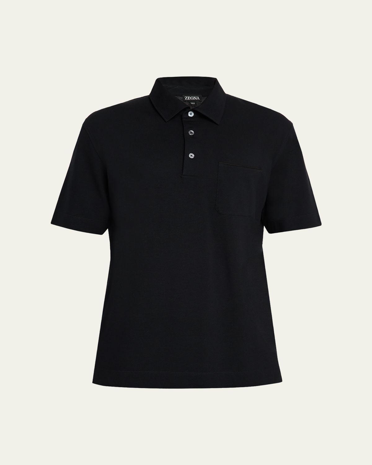 ZEGNA Men's Cotton Polo Shirt with Leather-Trim Pocket | Thumbnail 6 ZEGNA Men's Cotton Polo Shirt with Leather-Trim Pocket | Thumbnail 6