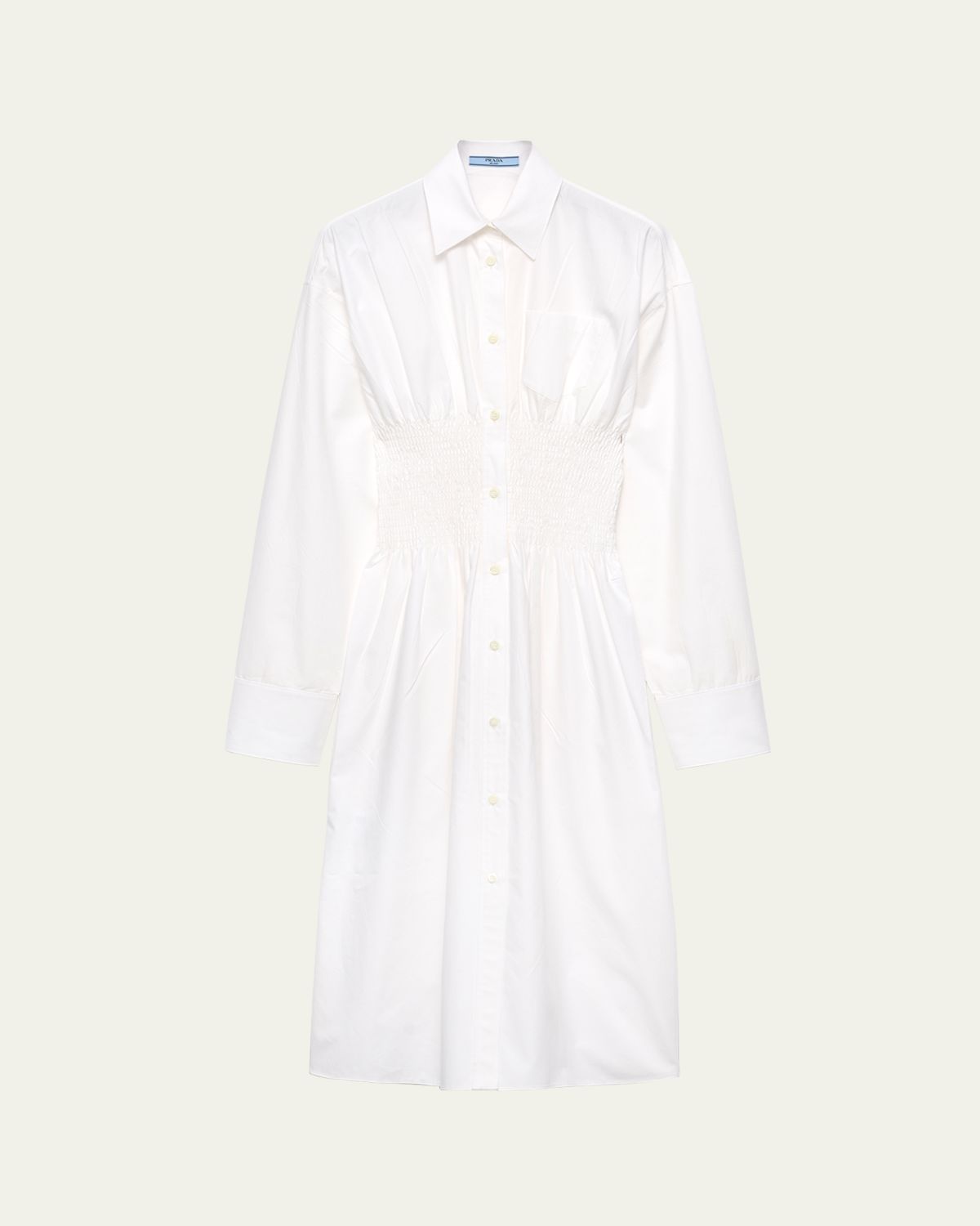 Prada Smocked Canvas Fit-and-Flare Midi Shirt Dress | Thumbnail 5 Prada Smocked Canvas Fit-and-Flare Midi Shirt Dress | Thumbnail 5