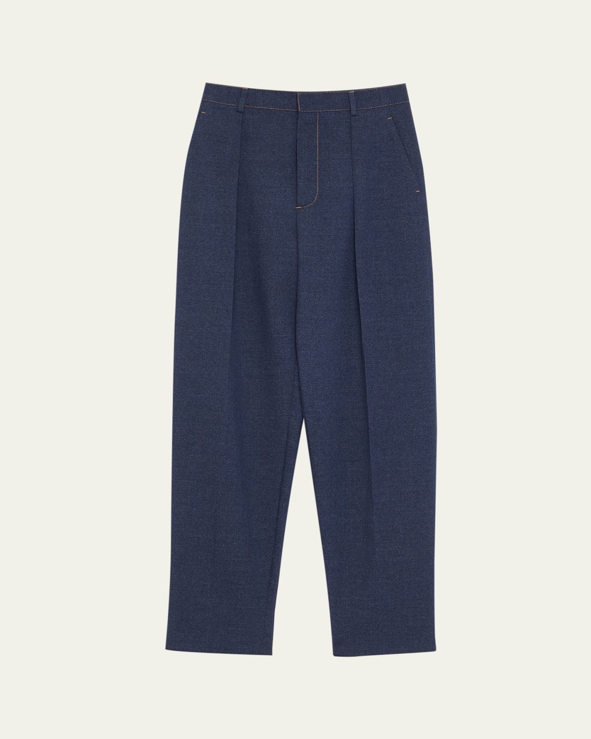 Bottega Veneta Melange Wool Drill Pleated Tapered-Leg Trousers