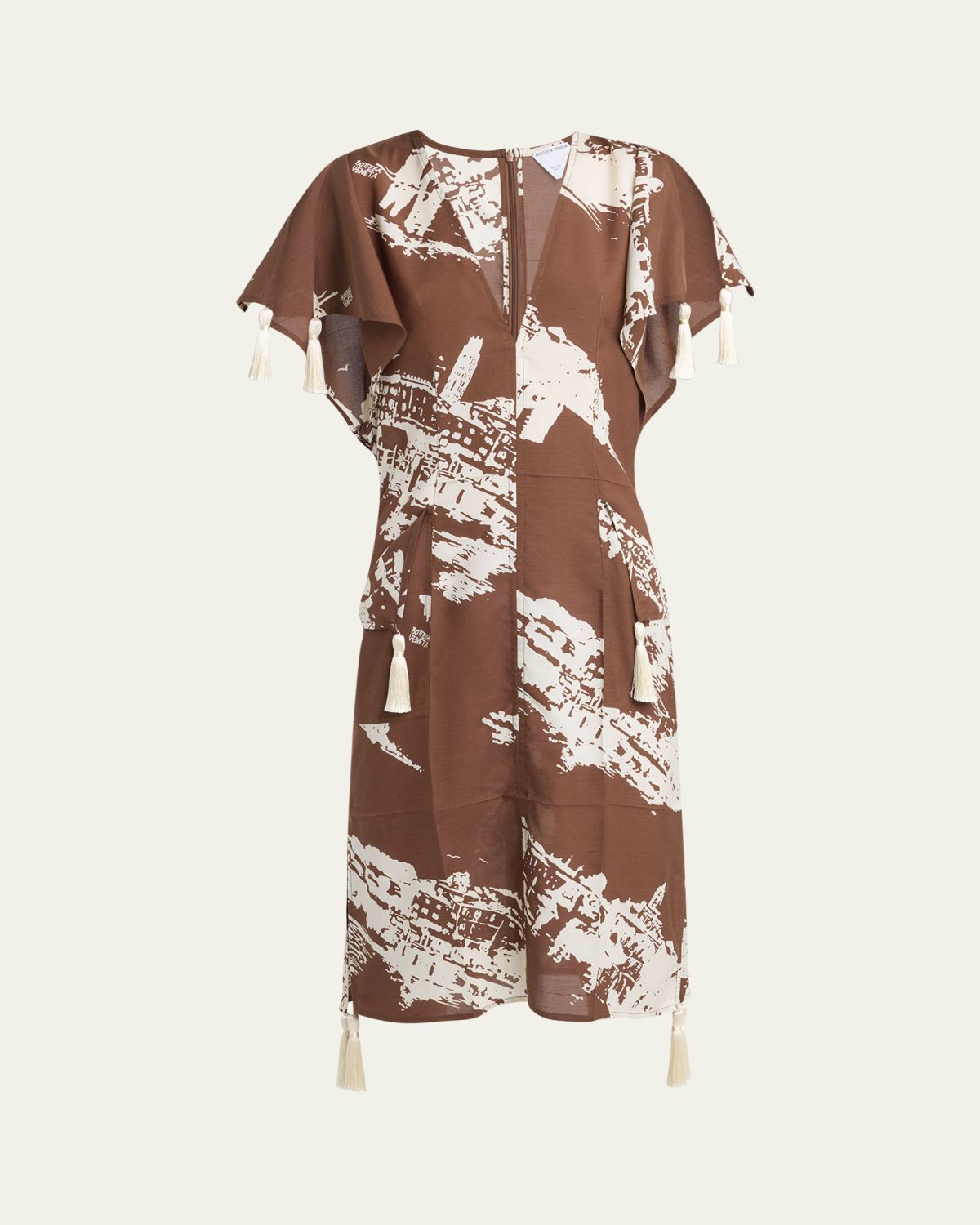 Bottega Veneta Italian Postcard Silk Shantung Short-Sleeve Dress - Women's Clothing