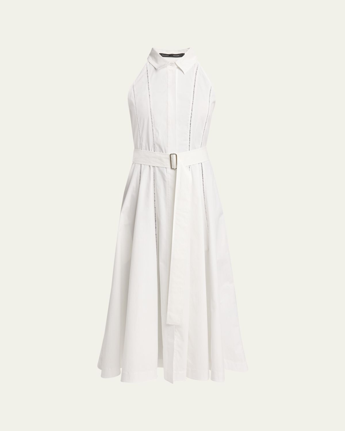 Proenza Schouler Dorothy Belted Ladder Stitch Poplin Midi Dress