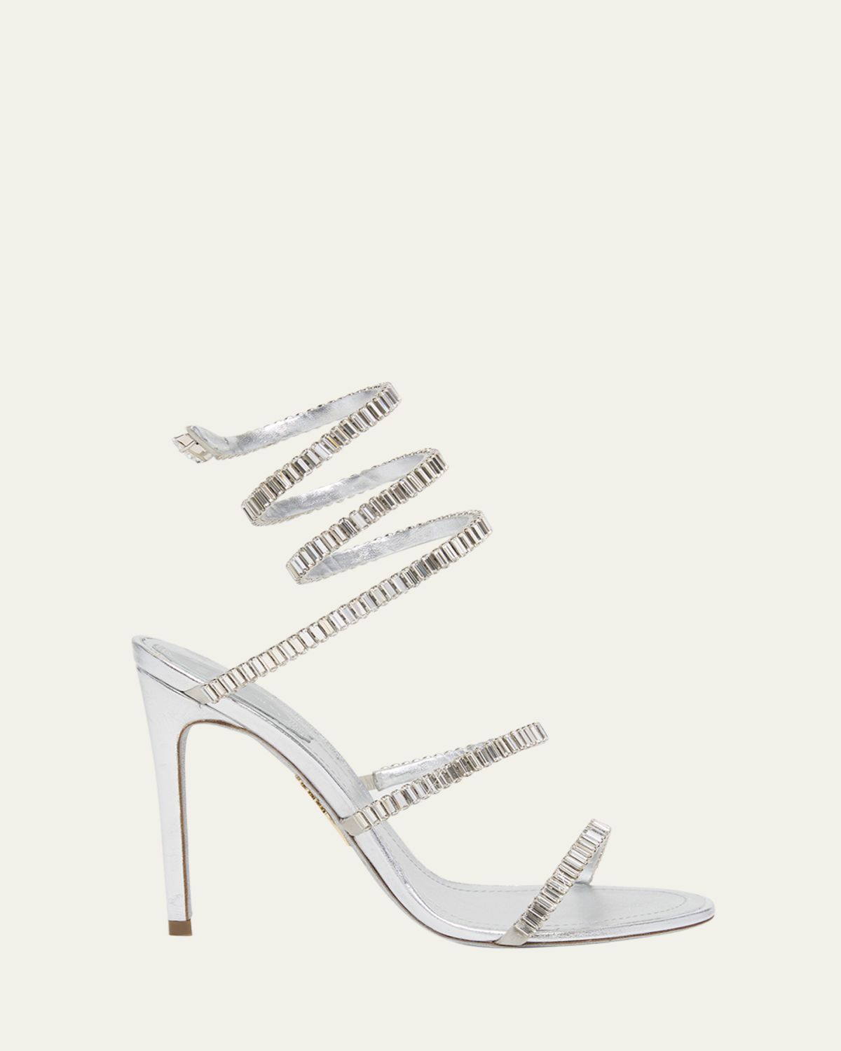 Rene Caovilla Metallic Leather Strass Snake Ankle Wrap Sandals