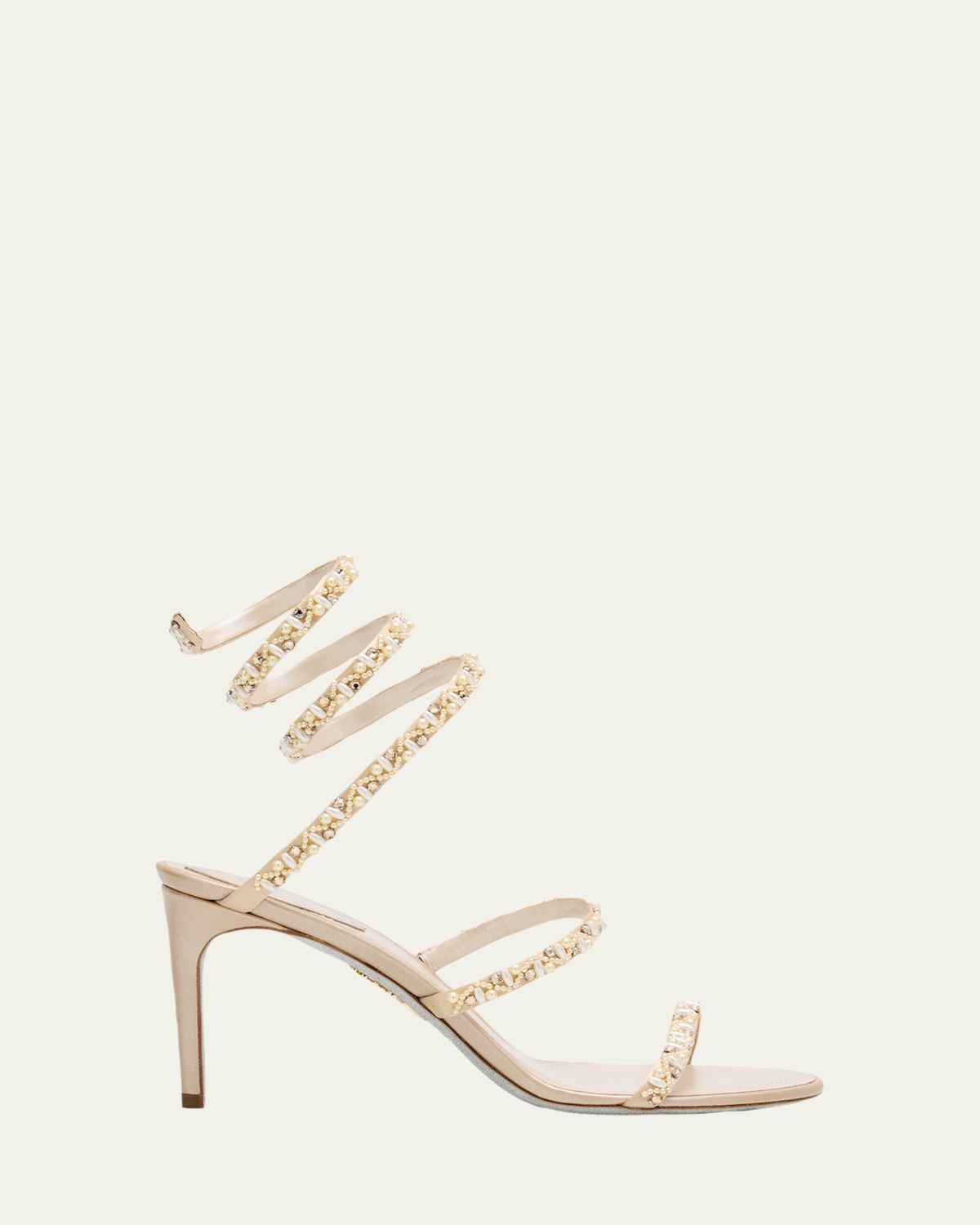 Rene Caovilla Cleo Pearly Crystal Snake-Wrap Sandals