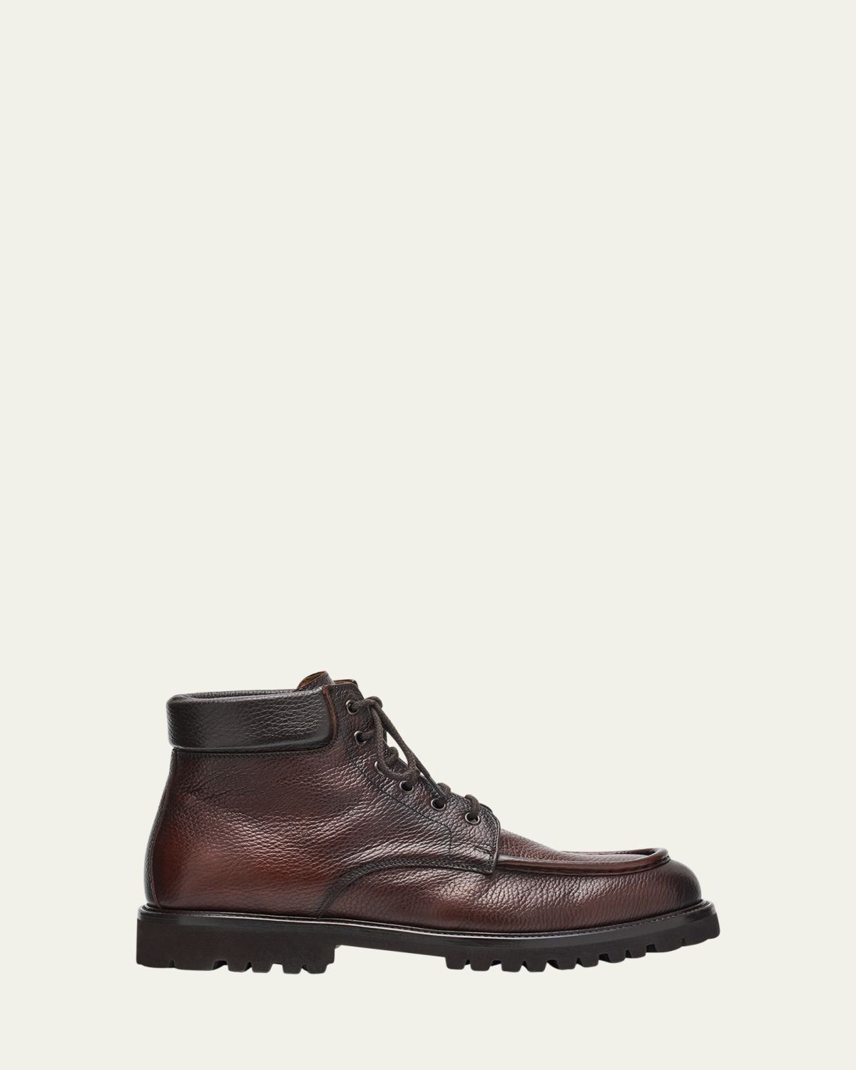 Bergdorf Goodman Men's Moc-Toe Grained Leather Lace-Up Boots