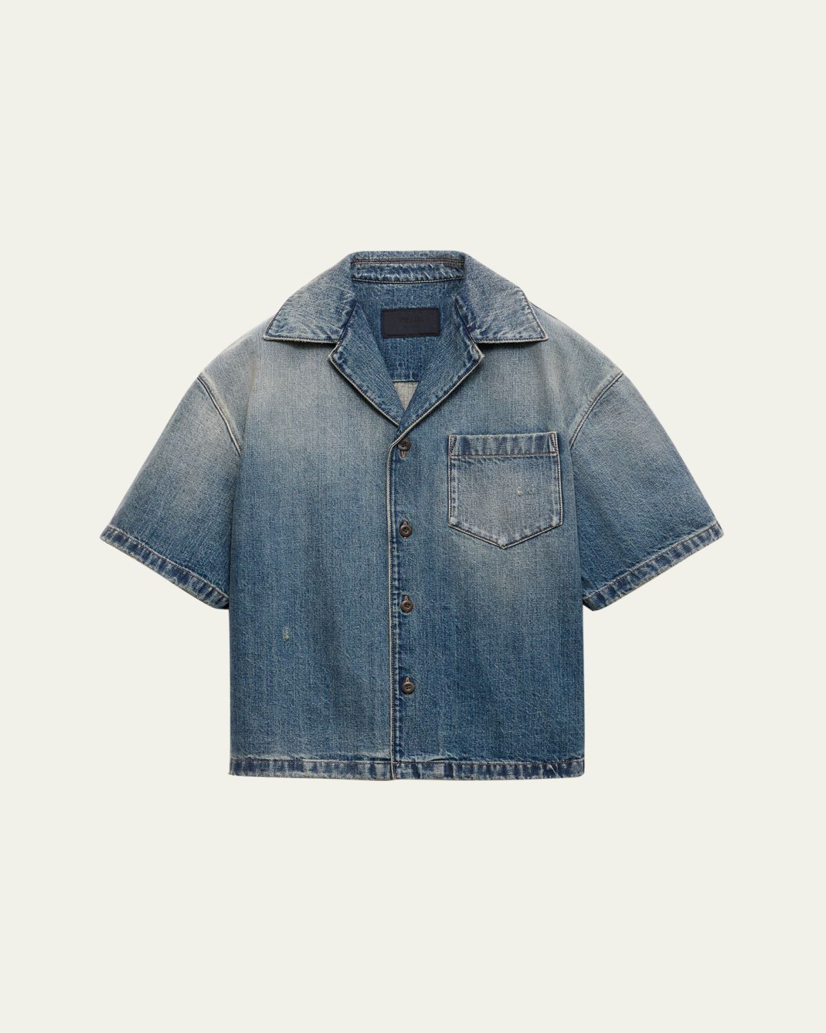 Prada Men's Denim Boxy-Fit Bowling Shirt