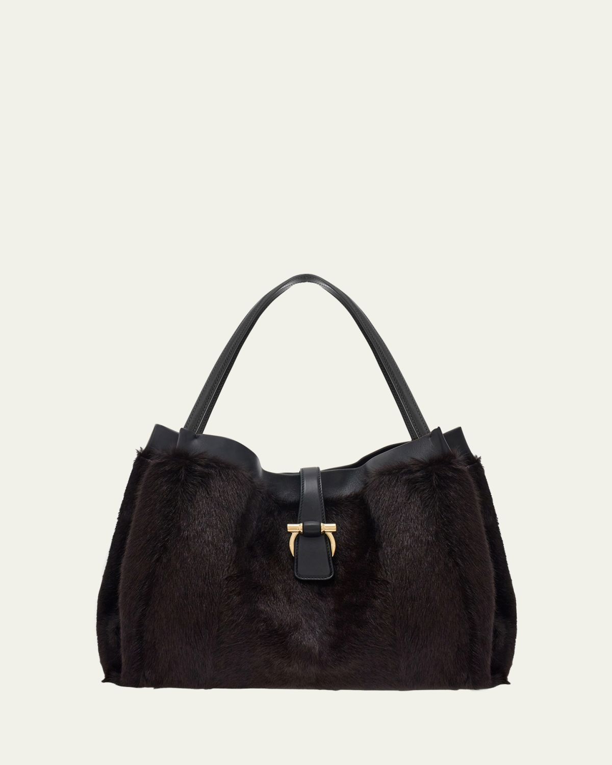Ferragamo Large Mink-Effect Fur & Leather Tote Bag