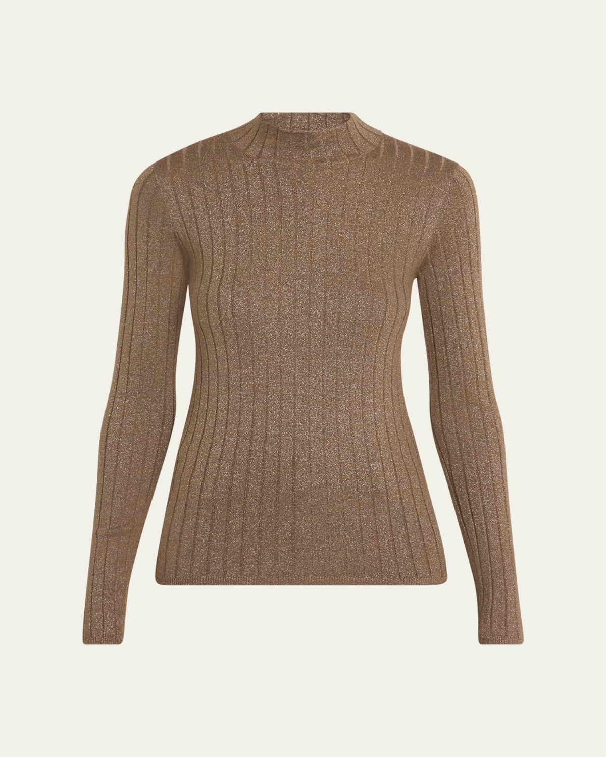 Brunello Cucinelli Mock-Neck Metallic Cashmere Rib Sweater