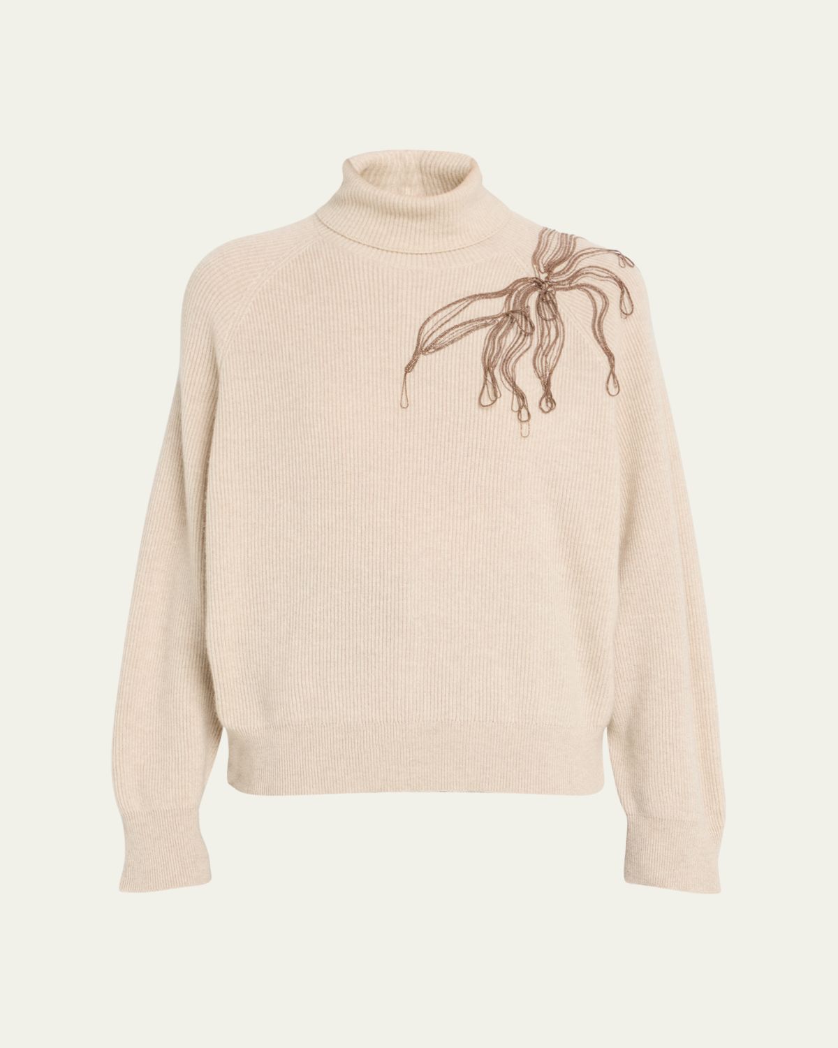 Brunello Cucinelli Cashmere Turtleneck with Monili Flower Detail