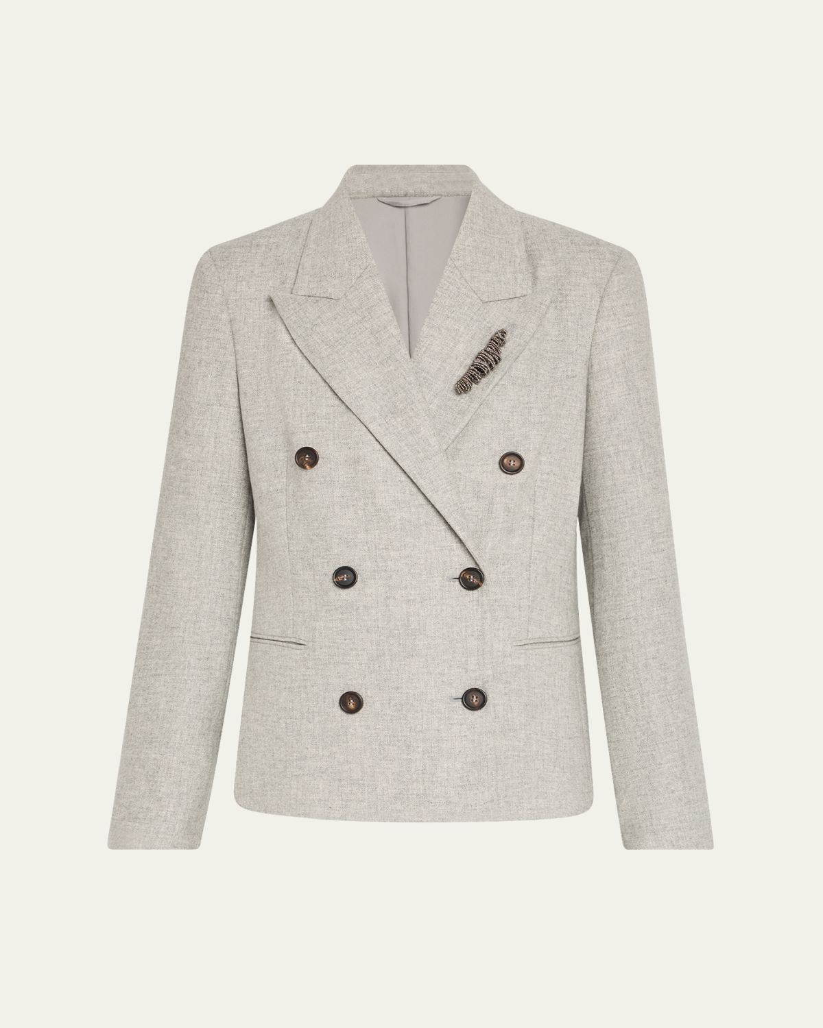 Brunello Cucinelli Cashmere-Wool Flannel Double-Breasted Blazer