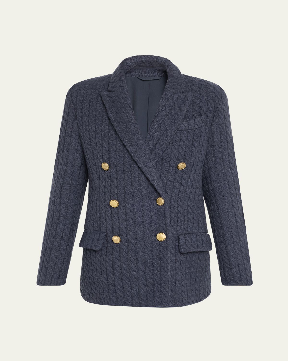 Brunello Cucinelli Cashmere Cable Knit Double-Breasted Blazer