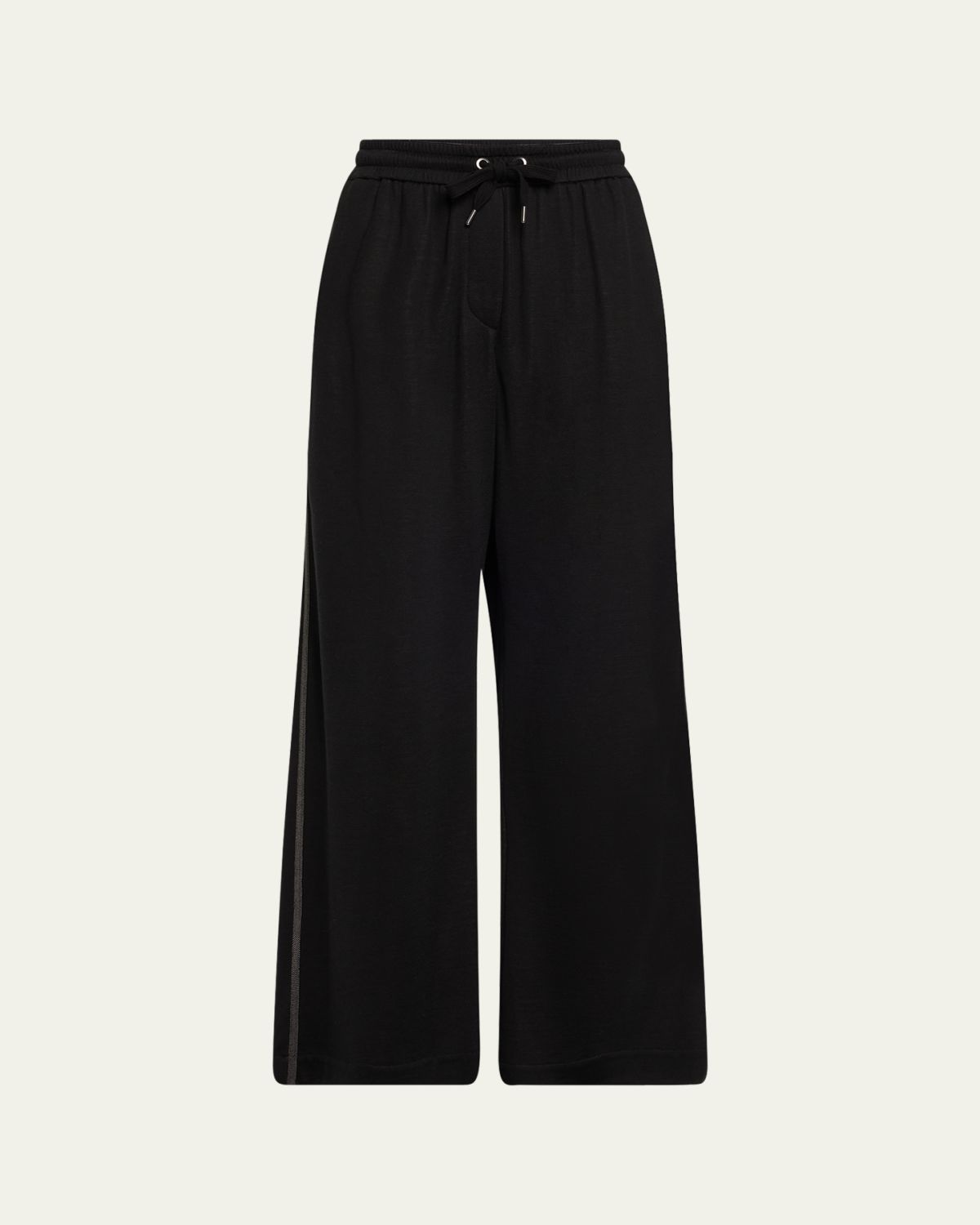 Brunello Cucinelli Monili Side-Stripe Cotton Silk Wide-Leg Pants
