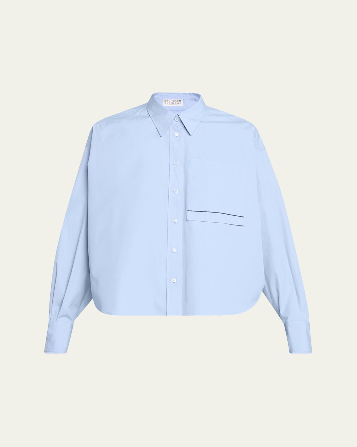 Brunello Cucinelli Monili Flap Pocket Poplin Button-Down Shirt