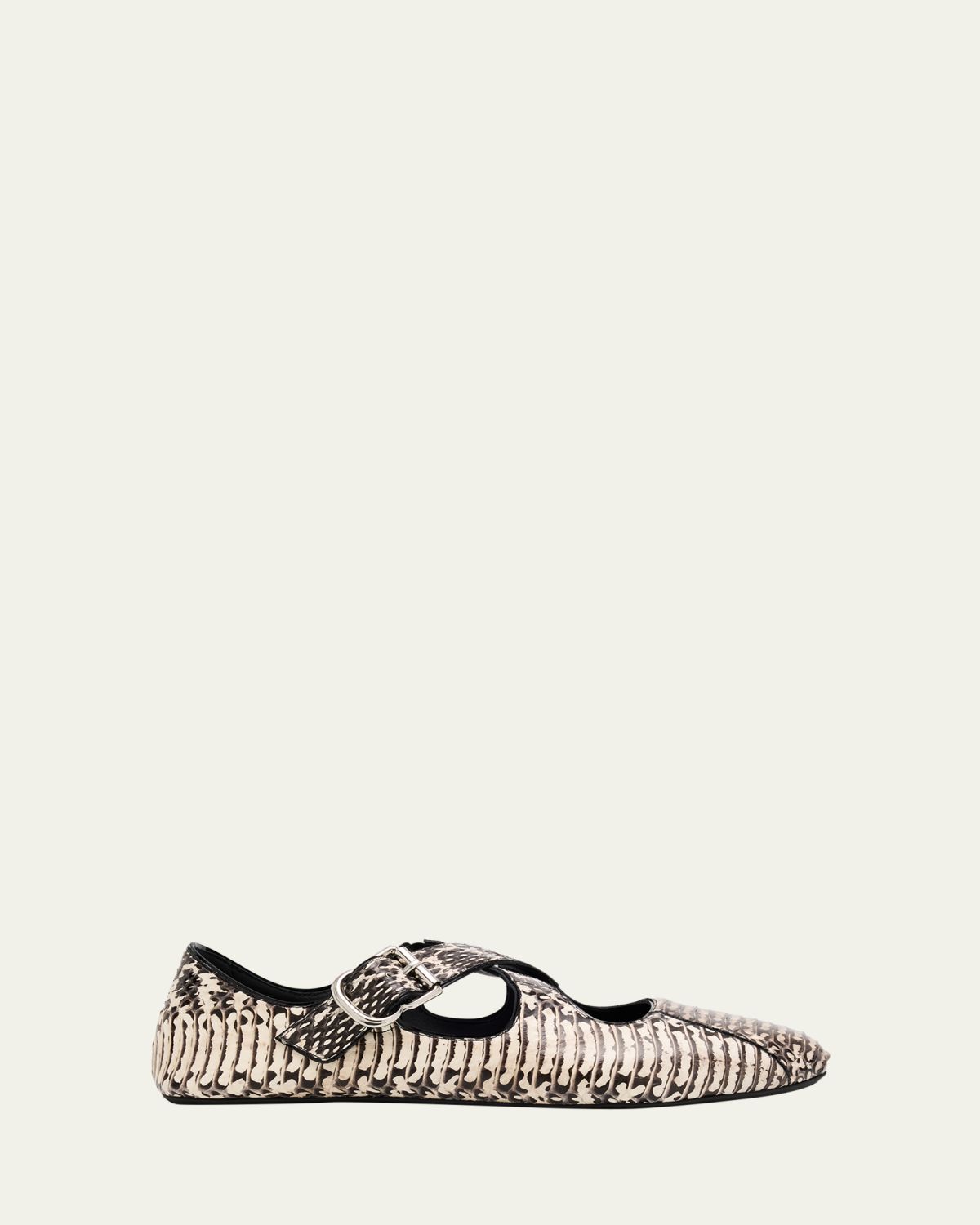 ALAIA Snakeskin Leather Pattern Cross Ballerina Flats