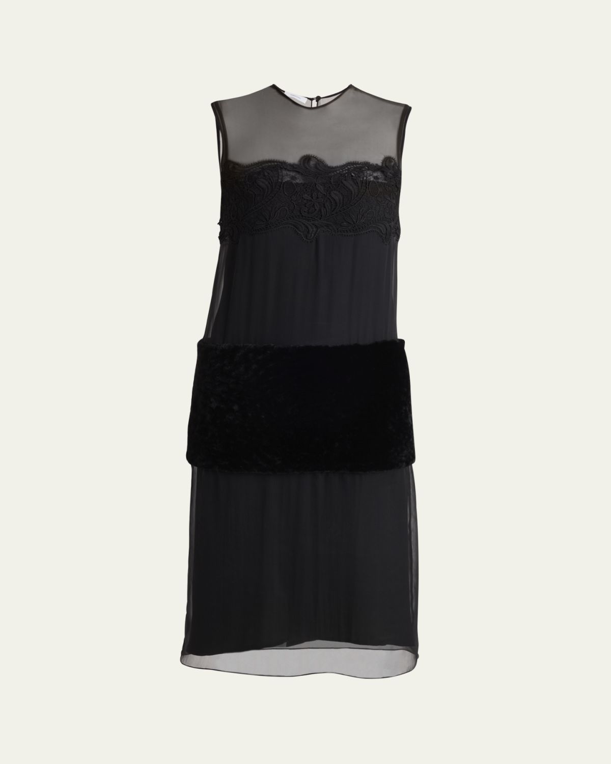 Ferragamo Silk Chiffon Velvet Panel Sleeveless Midi Dress