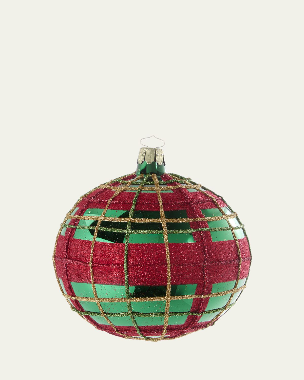 Bergdorf Goodman Plaid Glitter Ball Ornament