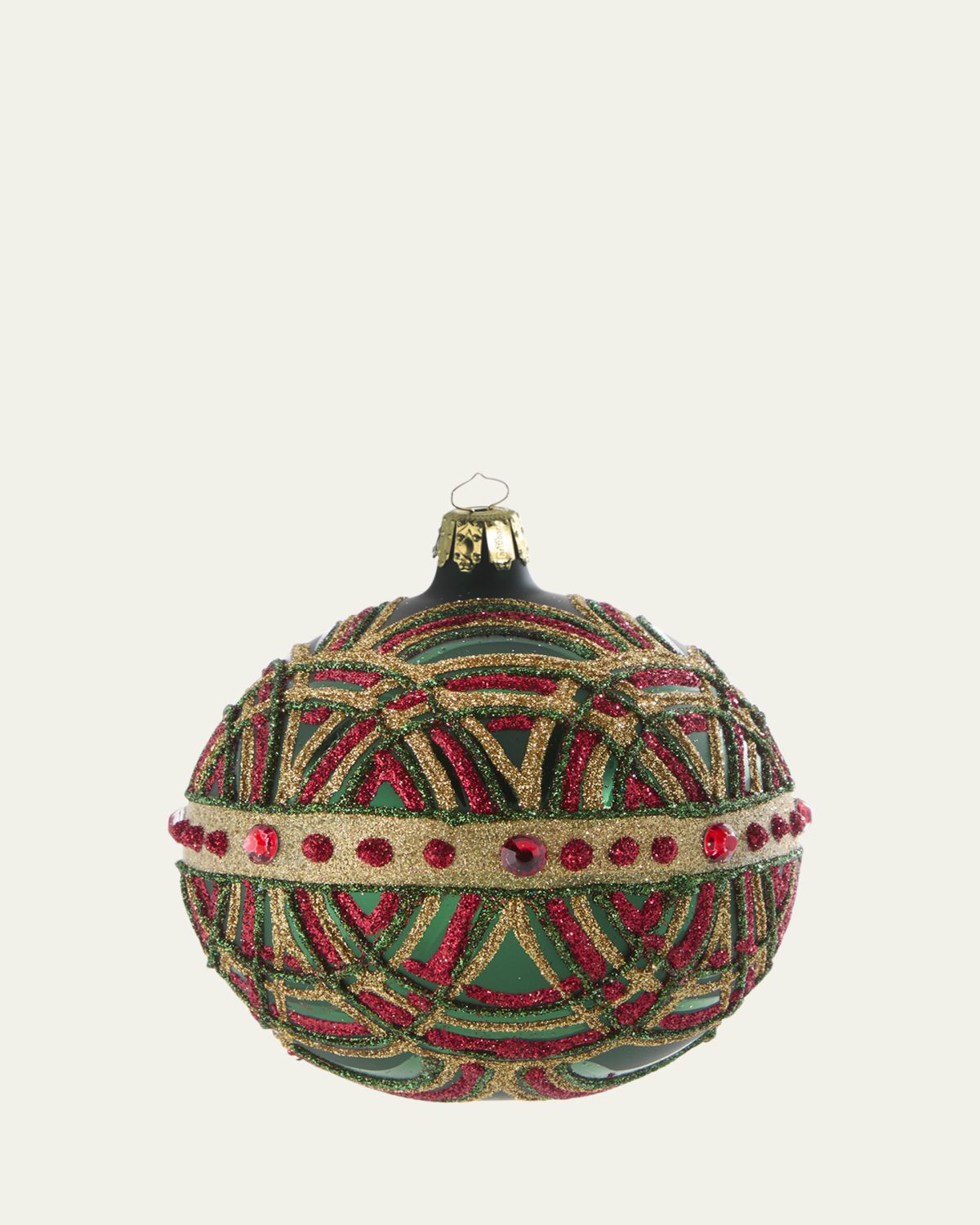 Bergdorf Goodman Red, Green, & Gold Glitter Ball Ornament