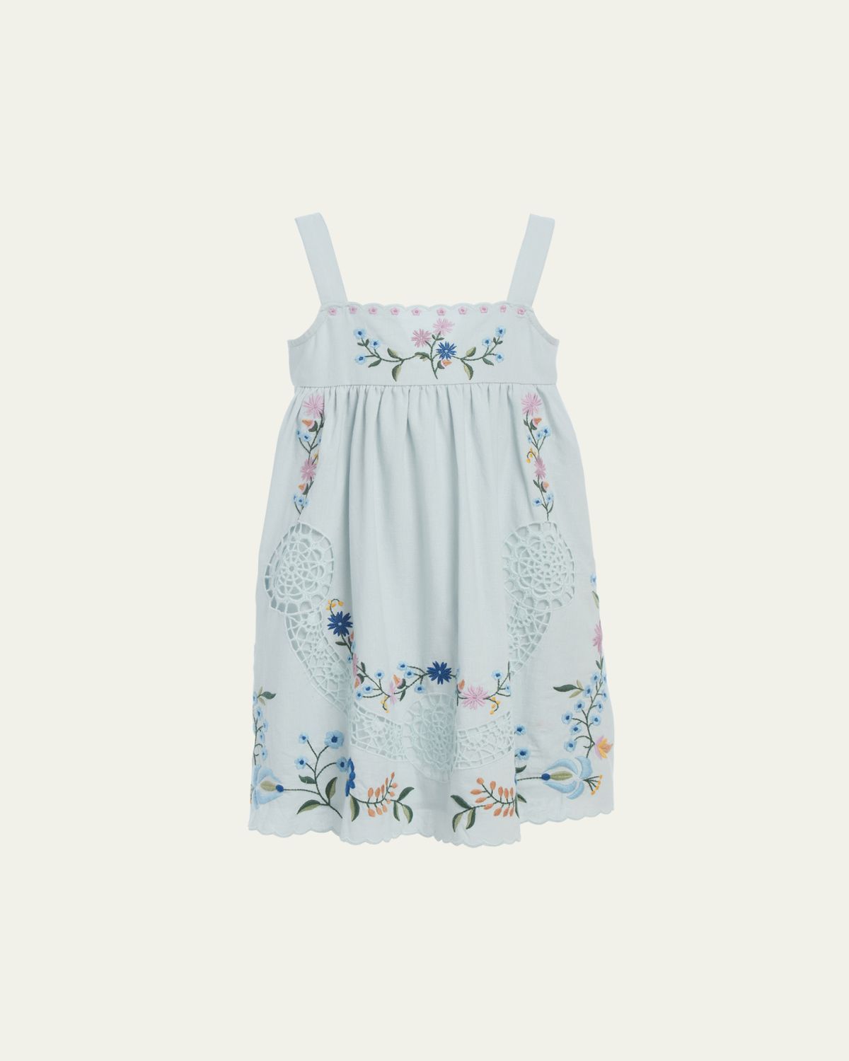 Sea Girl's Embroidered Floral Tank Dress, Size 2-