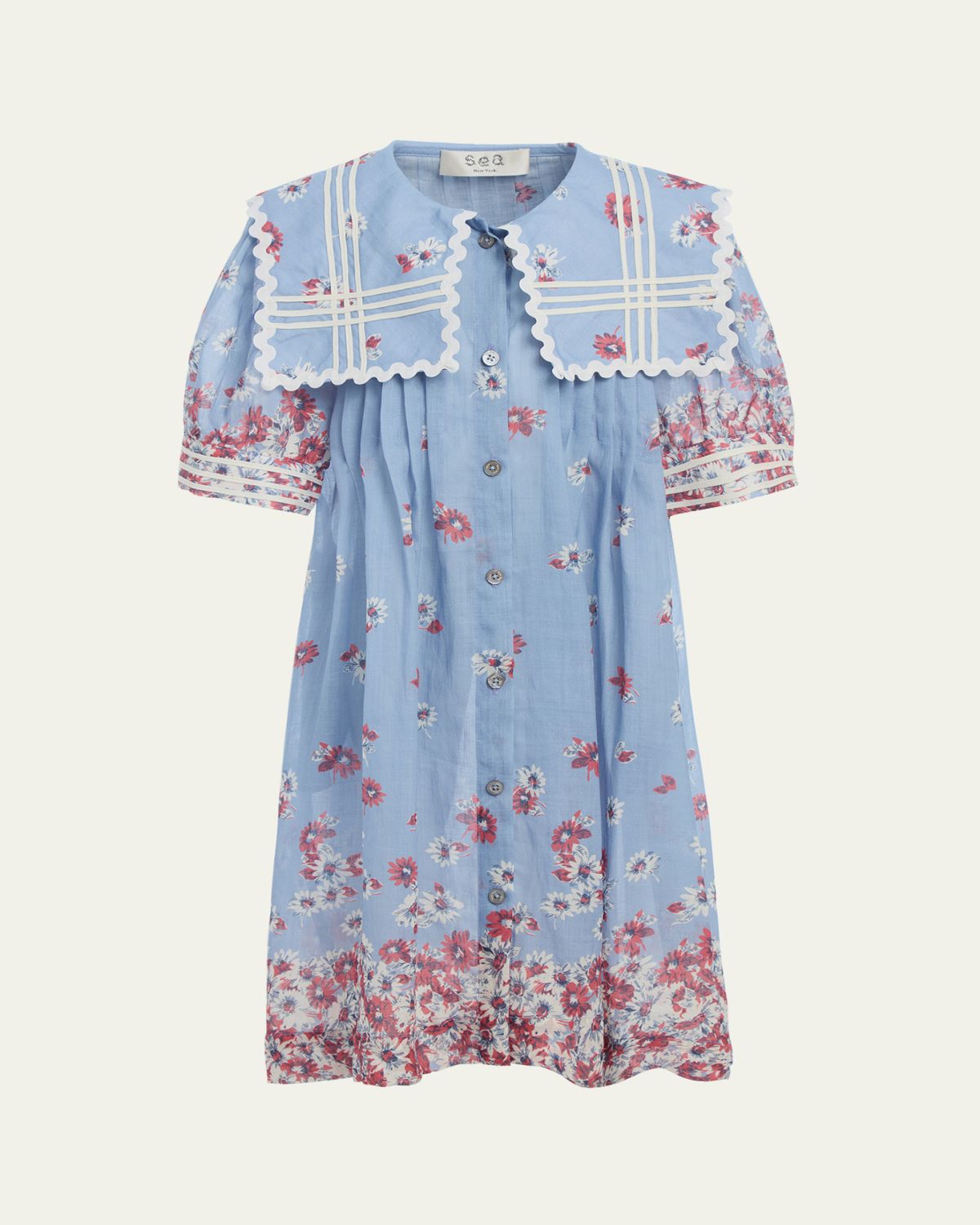 Sea Girl's Floral-Print Bib Collar Dress, Size 2-