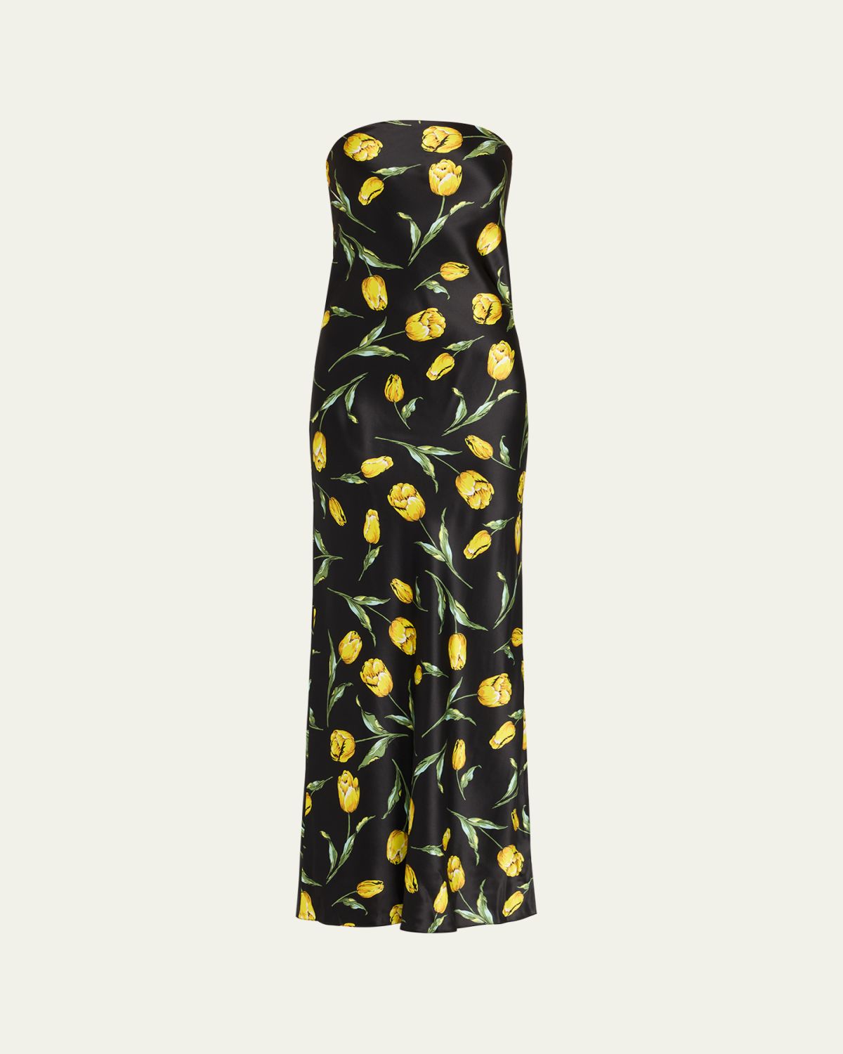 Rodarte Floral-Print Satin Strapless Maxi Dress