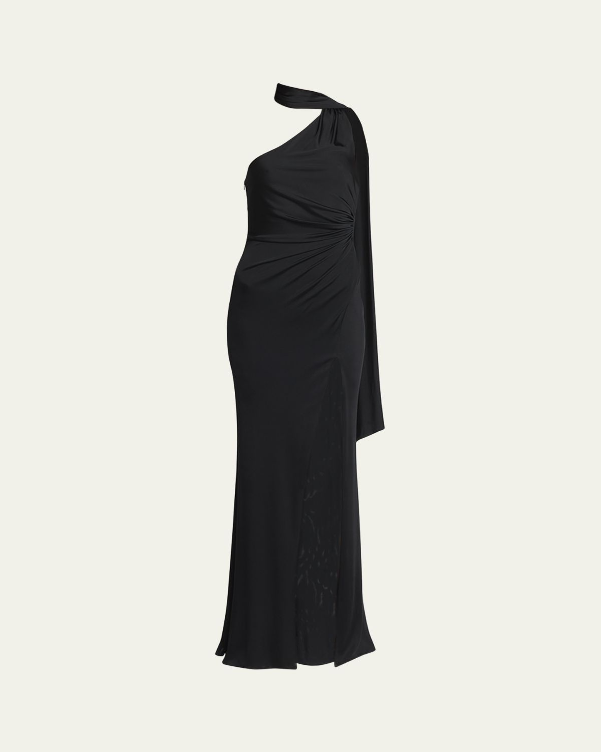 TOM FORD One-Shoulder Scarf-Neck Ruched Slit Gown