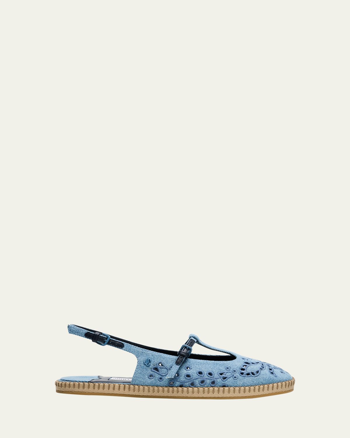 Jimmy Choo Amiee Denim Embroidered Espadrille Ballerina Flats