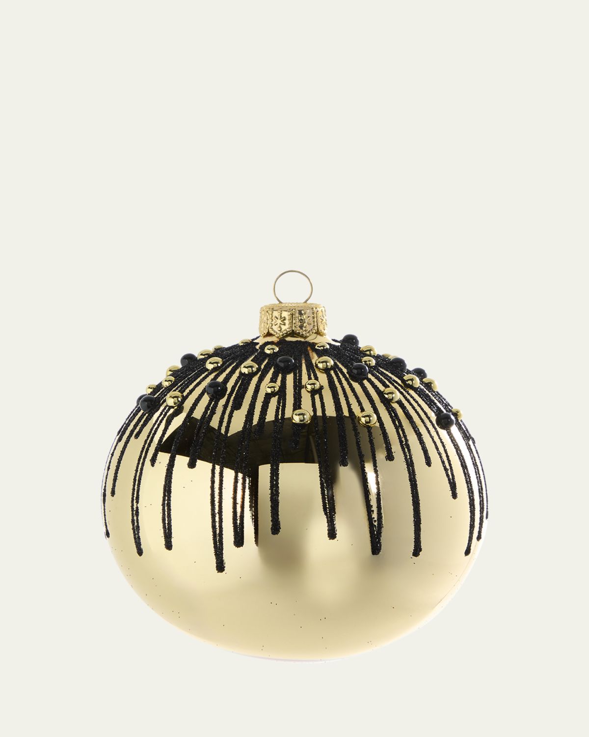 Bergdorf Goodman Shiny Gold Ball Ornament with Black Glitter