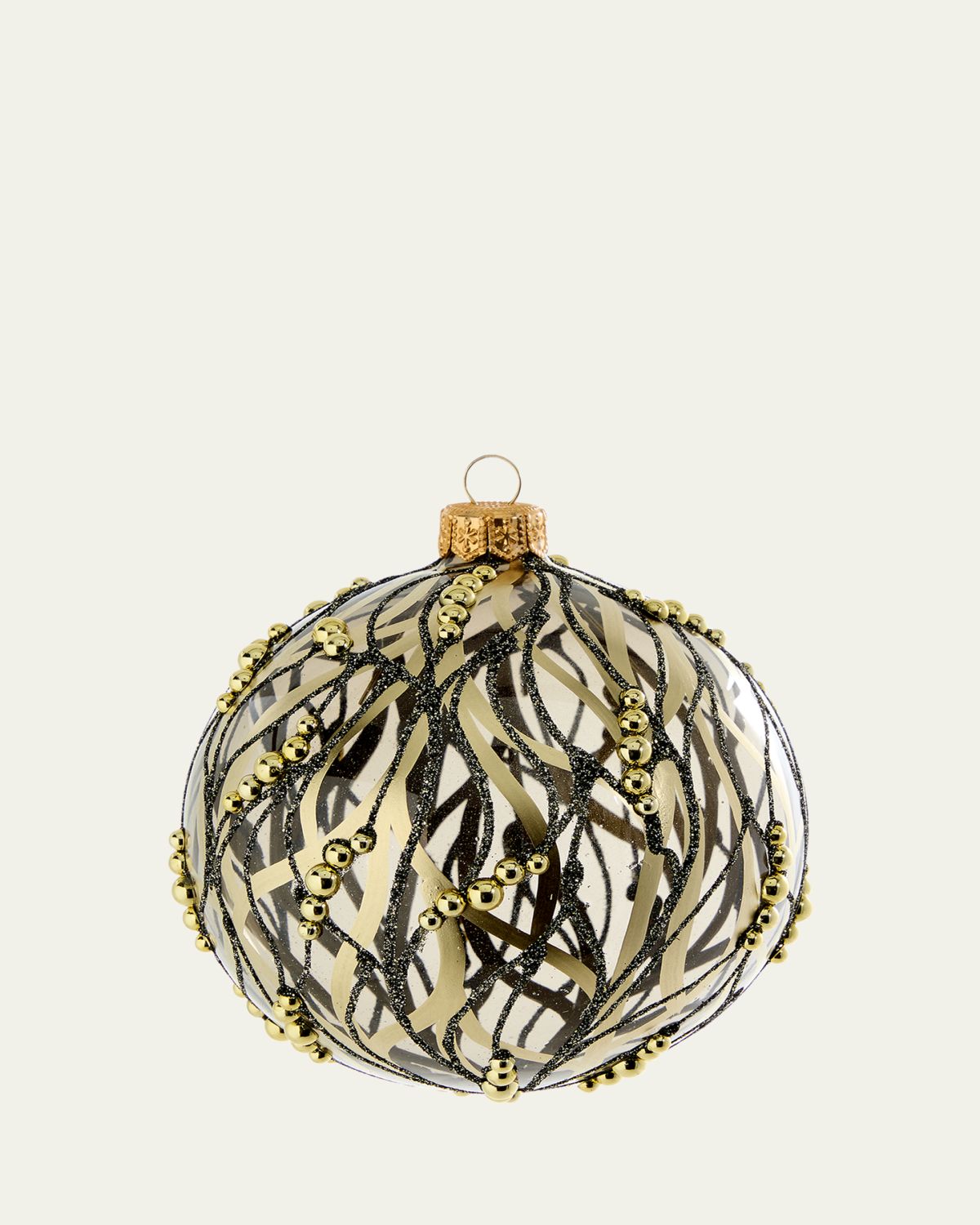 Bergdorf Goodman Pearly Black & Gold Swirls Ball Ornament