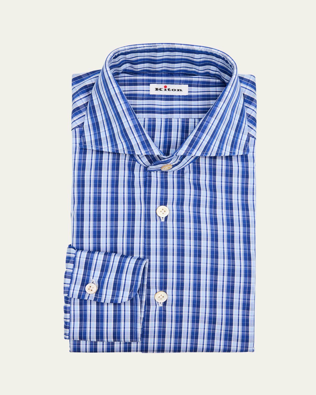 Kiton Men's Cotton Multi-Check Classic Fit Dress Shirt