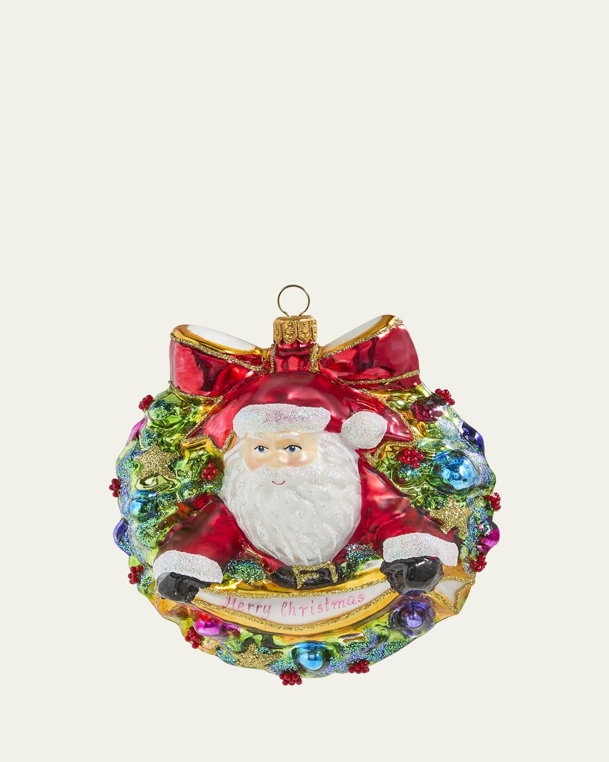 Bergdorf Goodman Merry Christmas Wreath with Santa Ornament