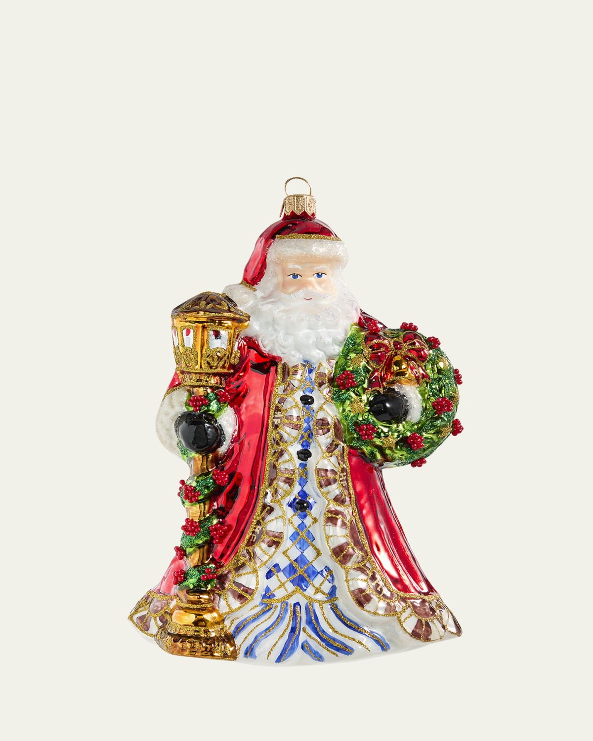 Bergdorf Goodman Santa with Wreath and Lantern Christmas Ornament