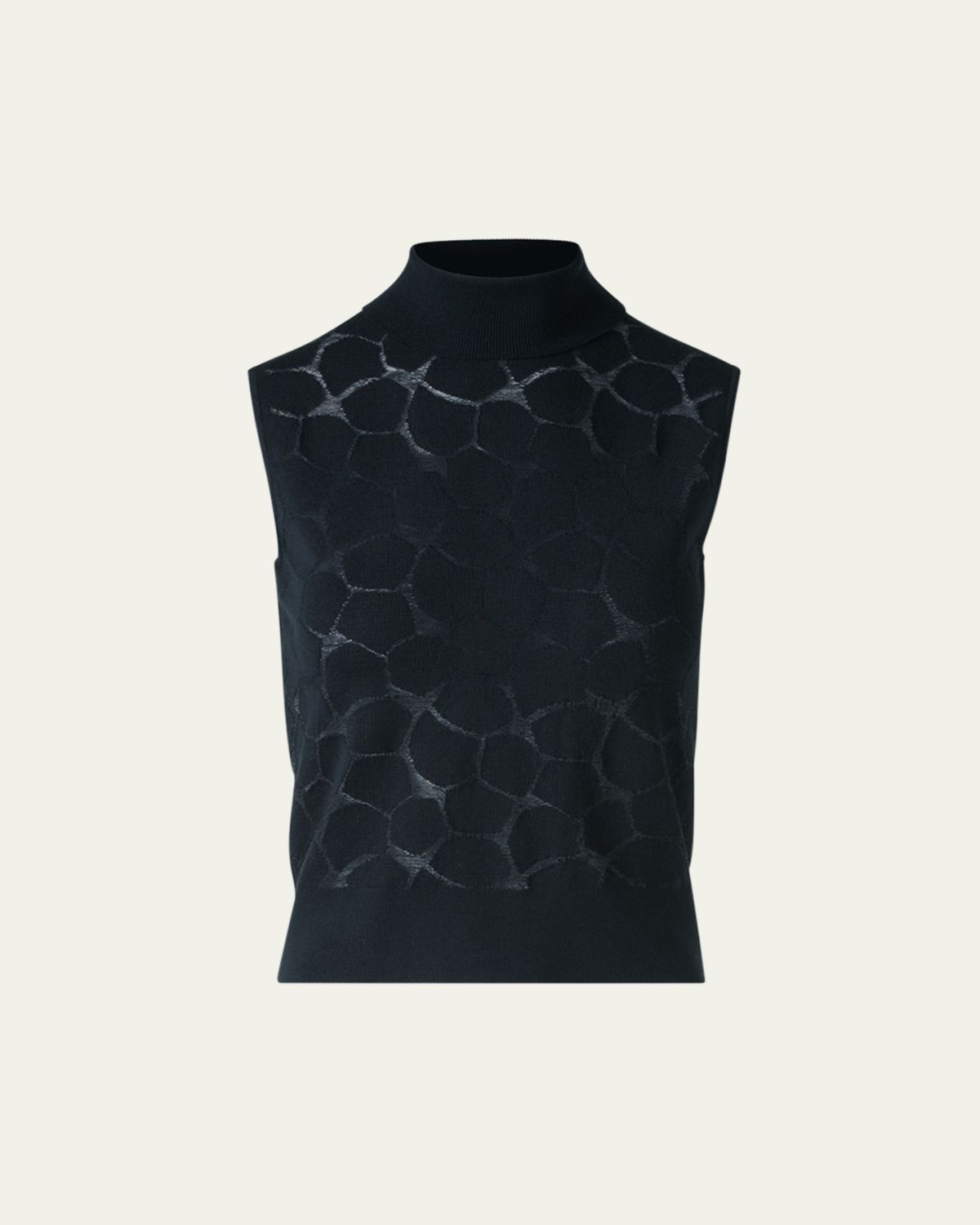 Akris Broken Stone Jacquard Knit Sleeveless Turtleneck Sweater