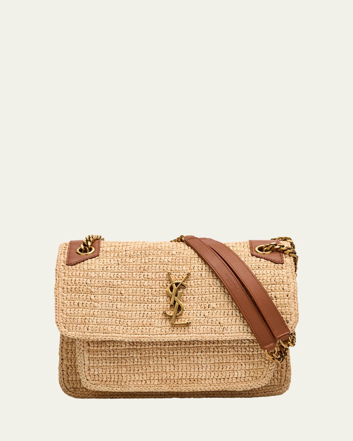 Saint Laurent Niki Medium YSL Shoulder Bag in Raffia