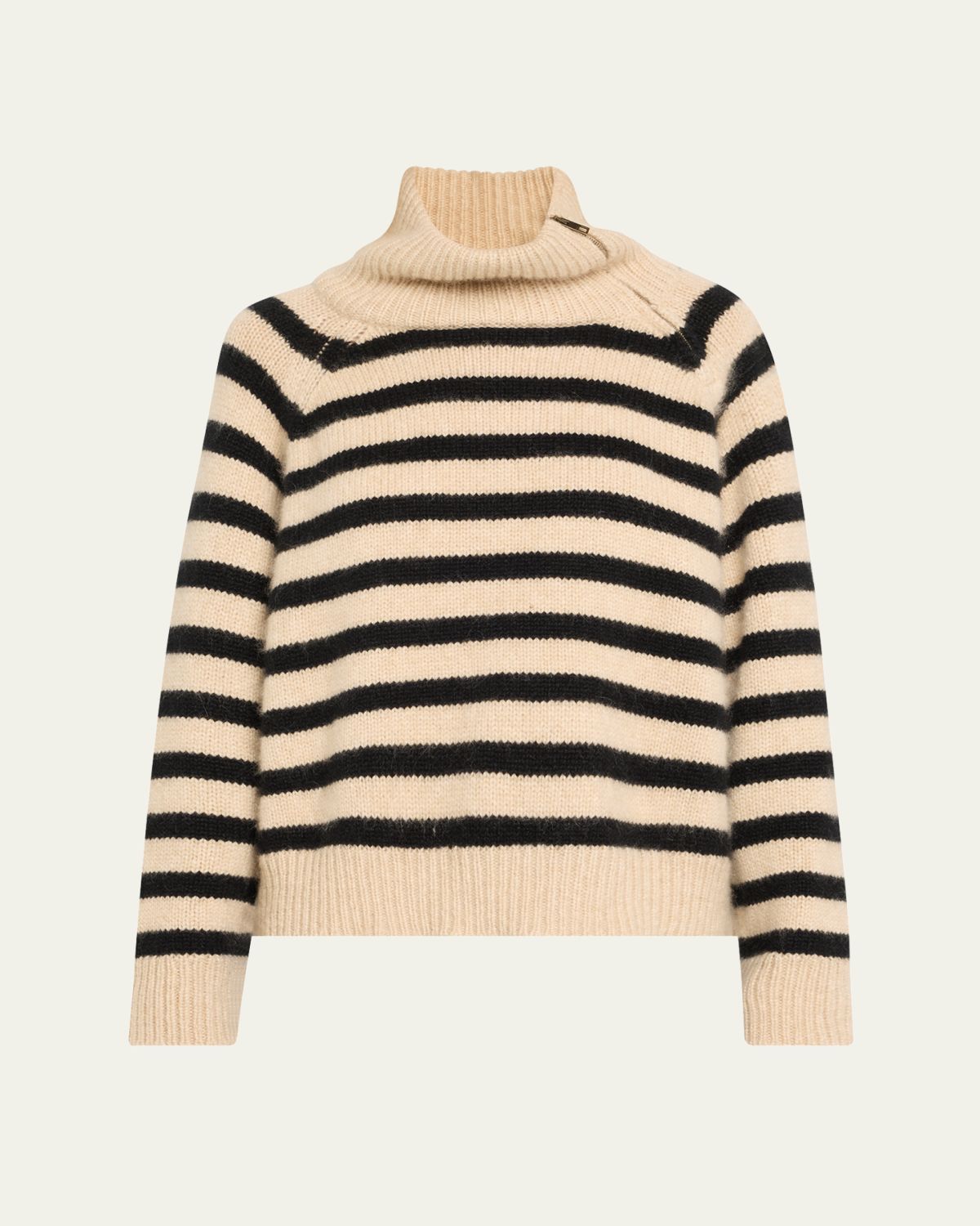Nili Lotan Raelyn Striped Zip Turtleneck Cashmere Sweater
