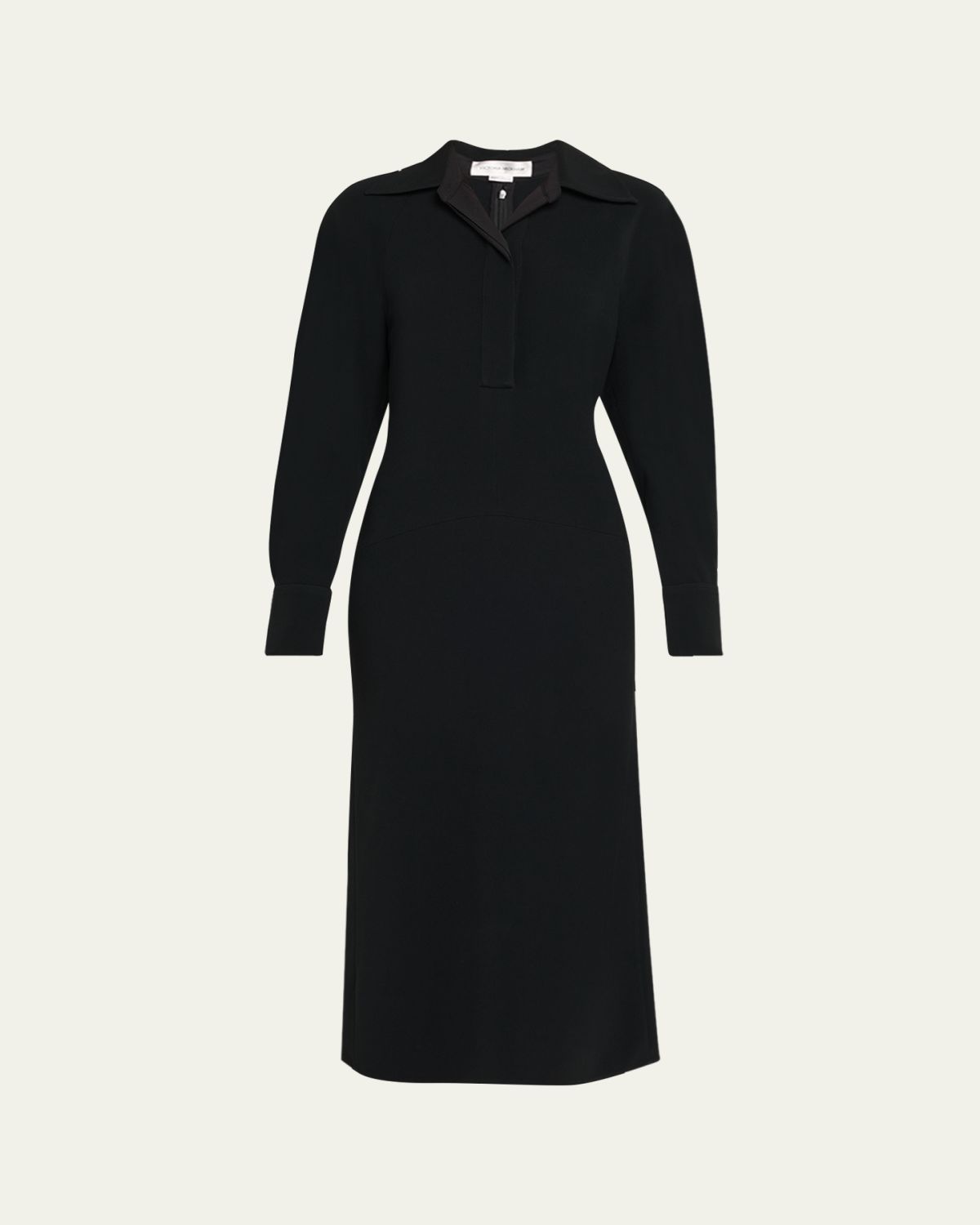 Victoria Beckham Long-Sleeve Polo Collar Midi Dress