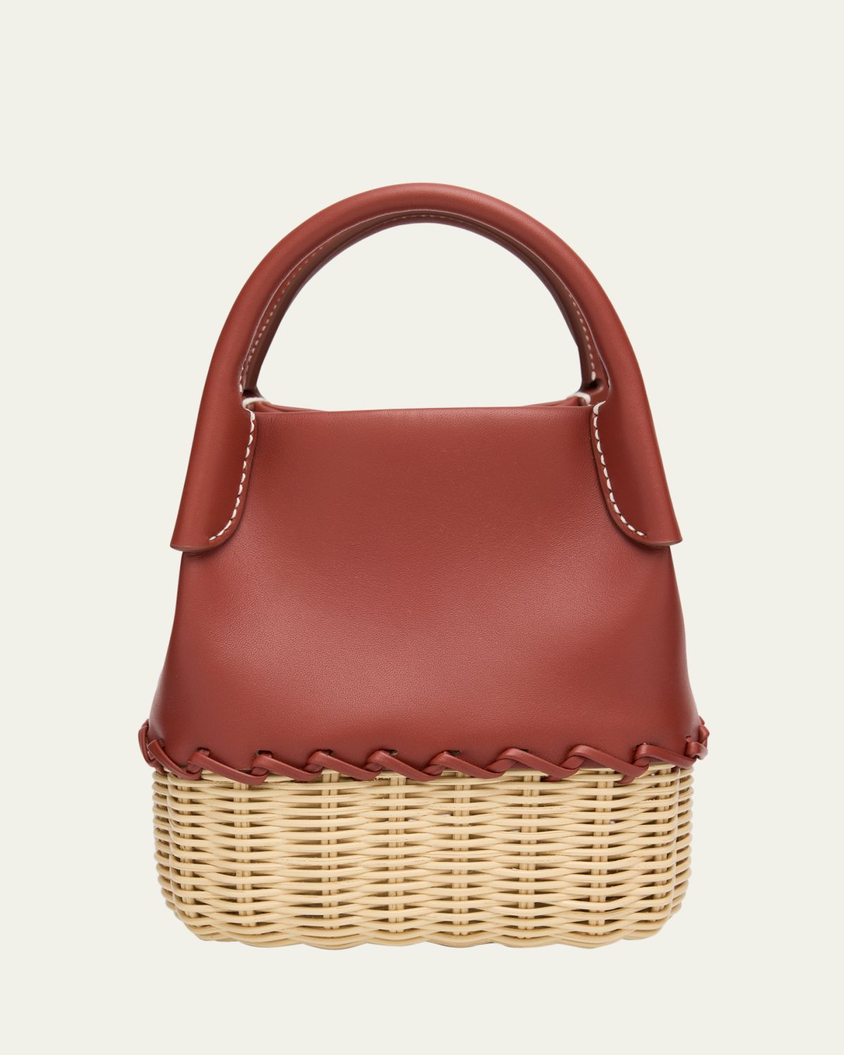 Loro Piana Bale Micro Round Leather & Rattan Bucket Bag