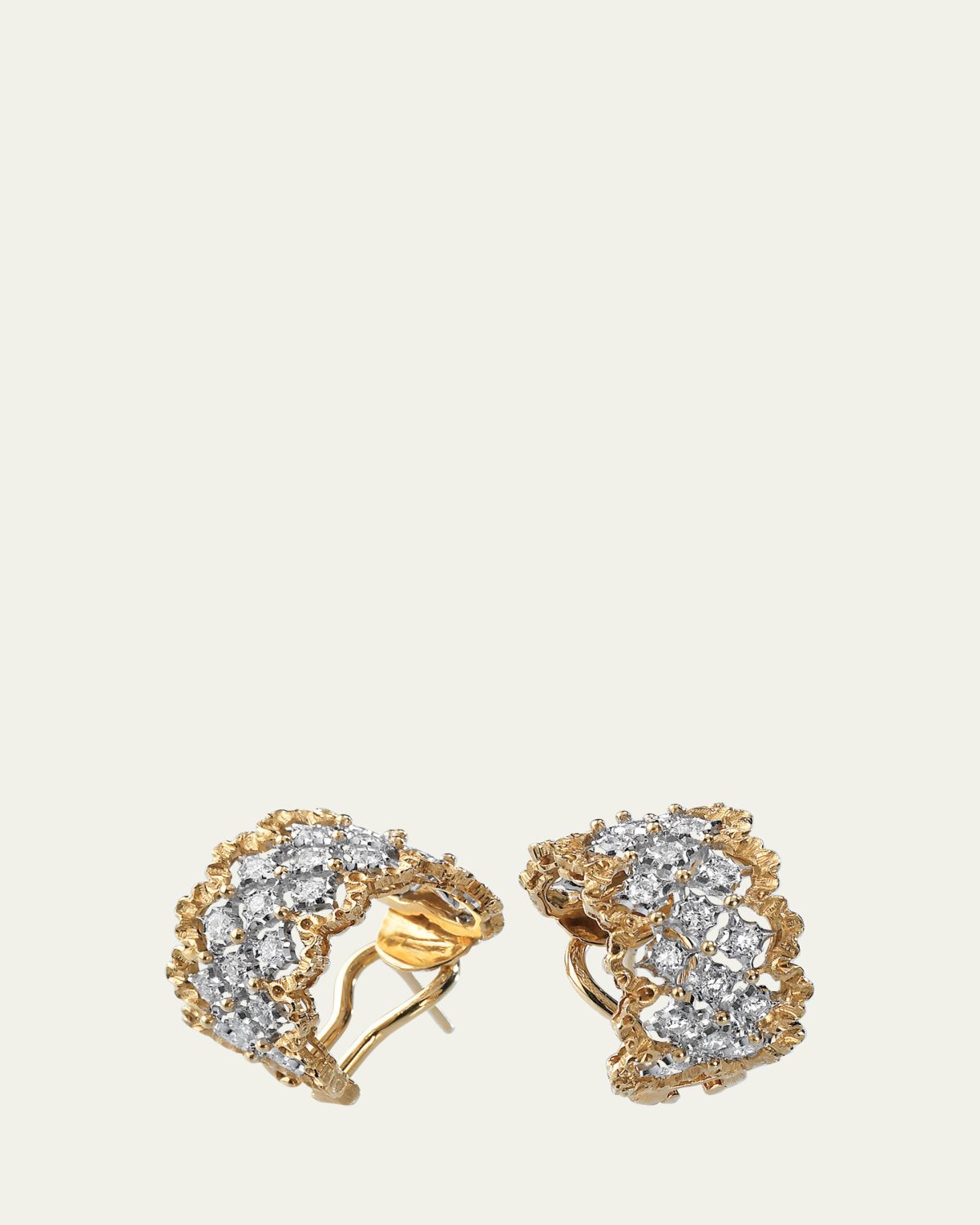Buccellati Rombi 18K Yellow Gold and White Gold Diamond Huggie Earrings